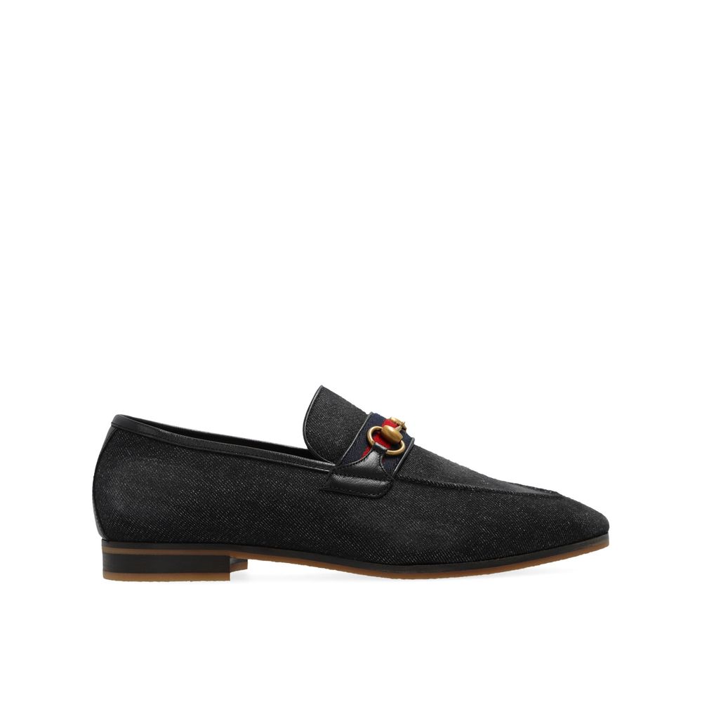 Gucci Black Fabric Slip-On Loafers
