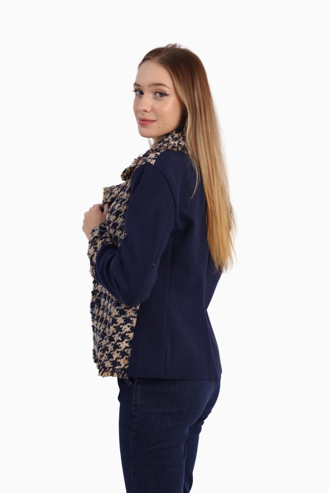 Siste’s Navy & Beige Houndstooth Jacket