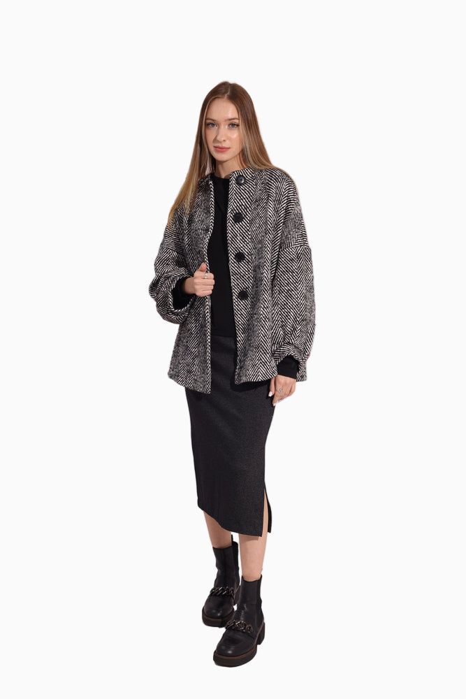 Siste’s Torn Coat – Black & White Oversized Herringbone Jacket