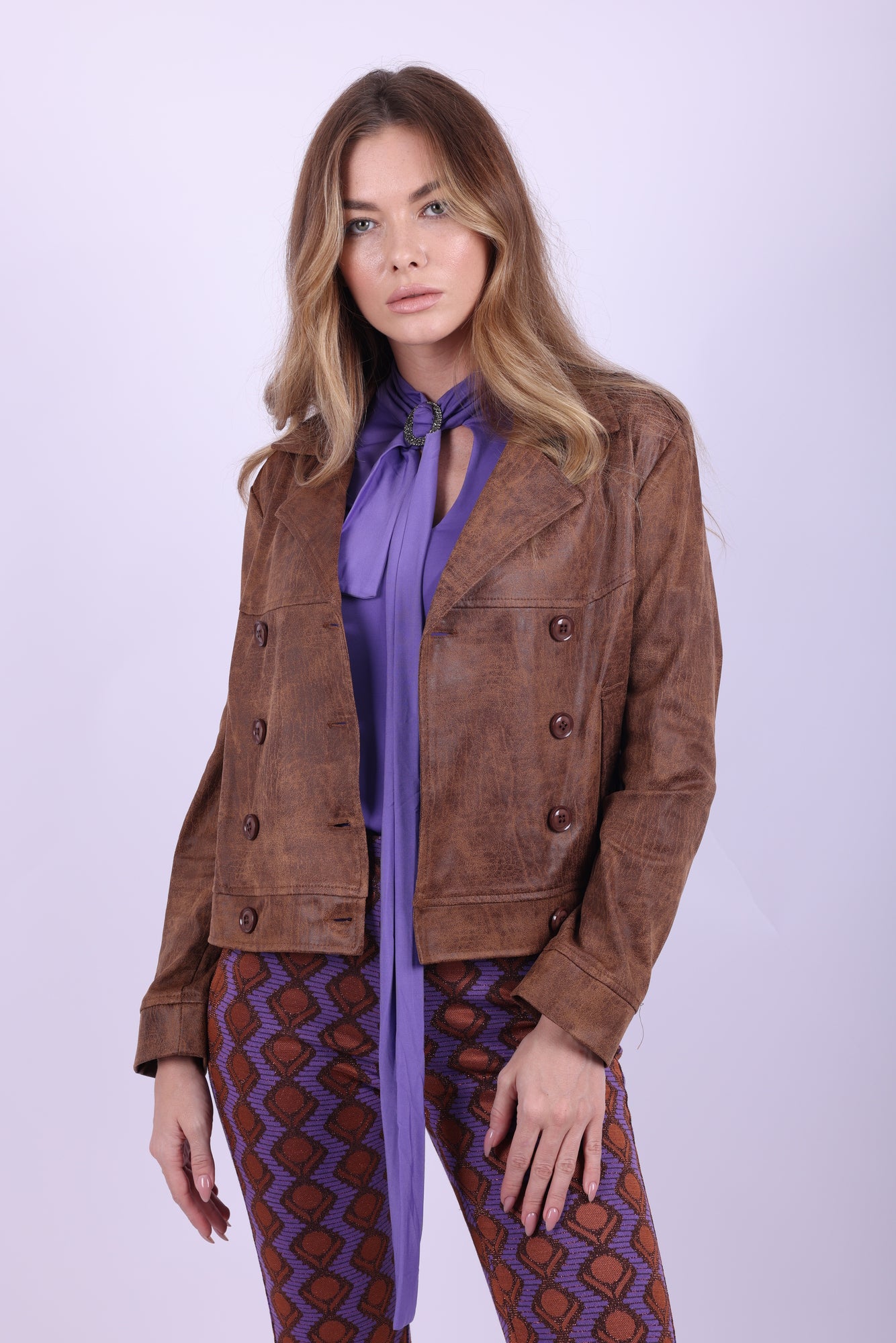 Model wearing Siste's Double-Breasted Jacket