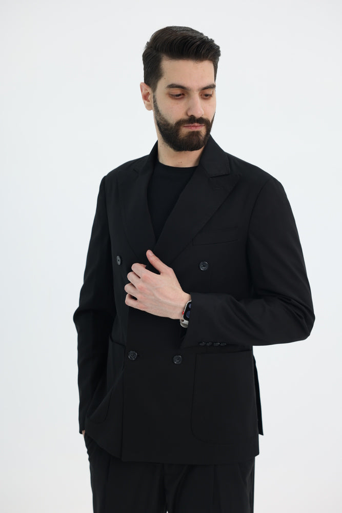 Tela N Black Double-Breasted Men’s Suit - 2pc