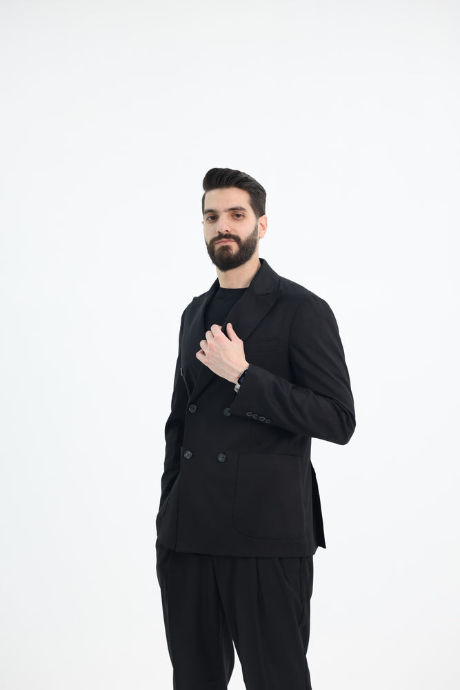 Tela N Black Double-Breasted Men’s Suit - 2pc