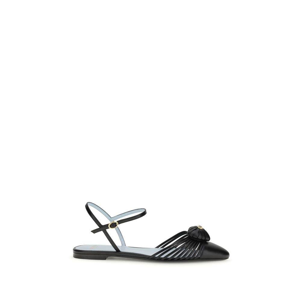 Valentino Garavani Black Calf Leather Bos Taurus Ballet Flats