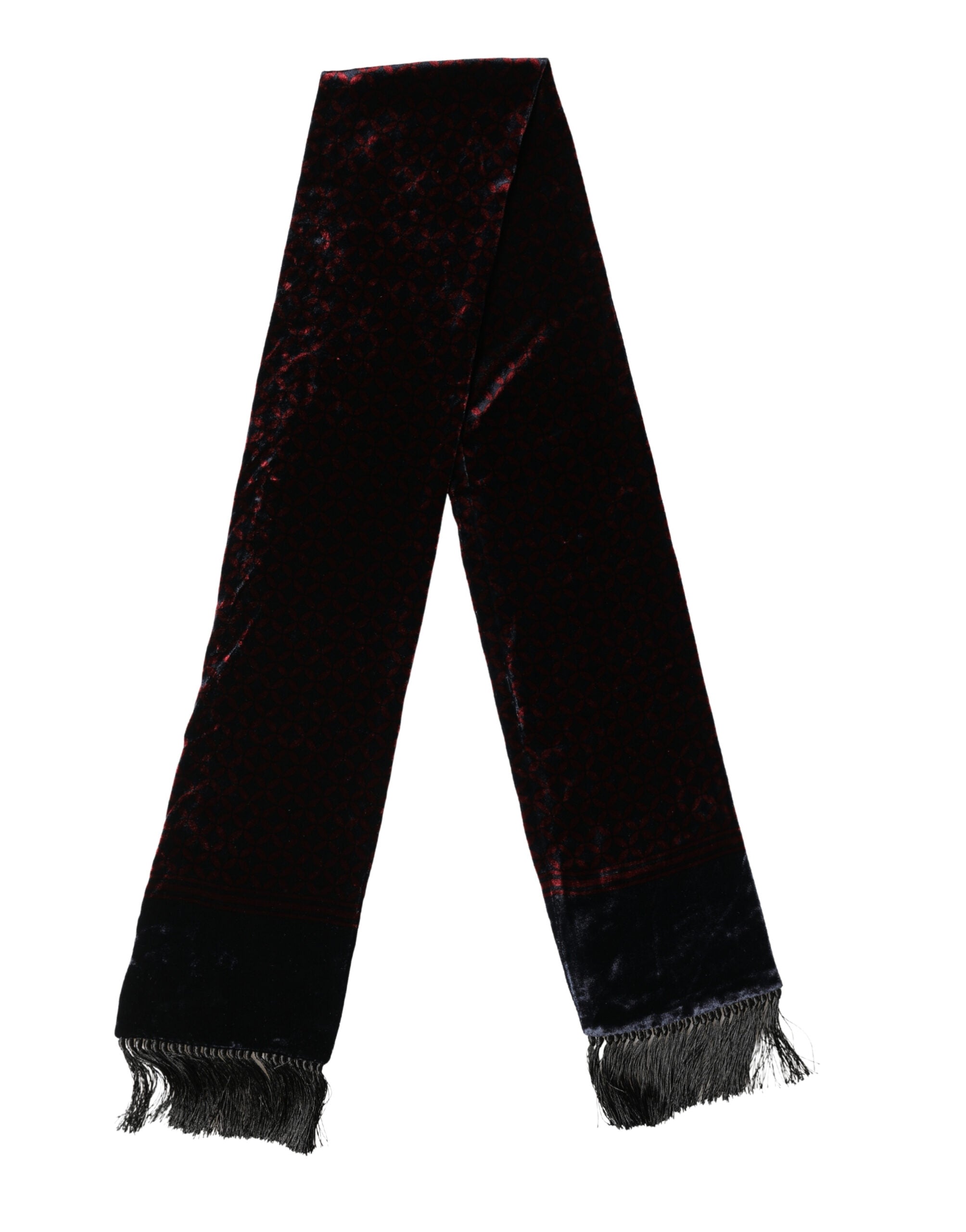 Dolce & Gabbana Black Red Rayon Geometric Pattern Fringe 140cm X 16cm Scarf - Luxe Marca