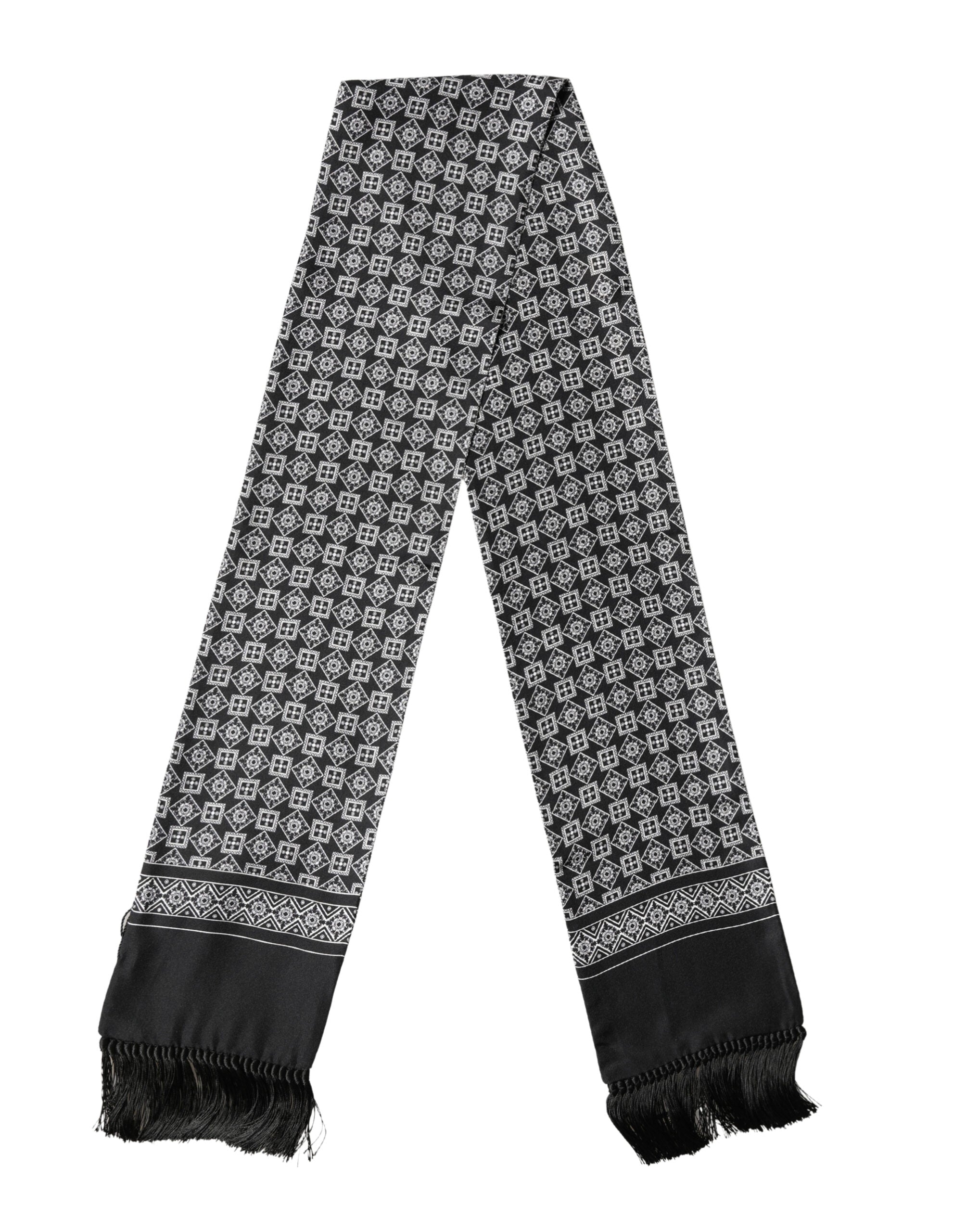 Dolce & Gabbana Black White Silk Geometric Neck Wrap 142cm X 15cm Scarf - Luxe Marca