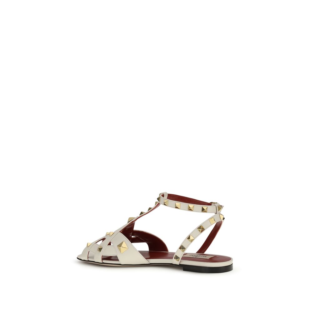 Valentino Garavani Beige Goatskin Flat Sandals - Luxe Marca