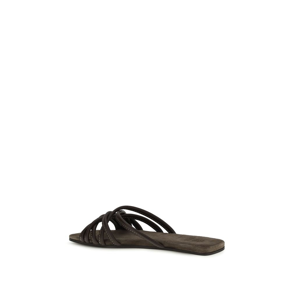 صندل مسطح من جلد العجل البني من Brunello Cucinelli Bos Taurus
