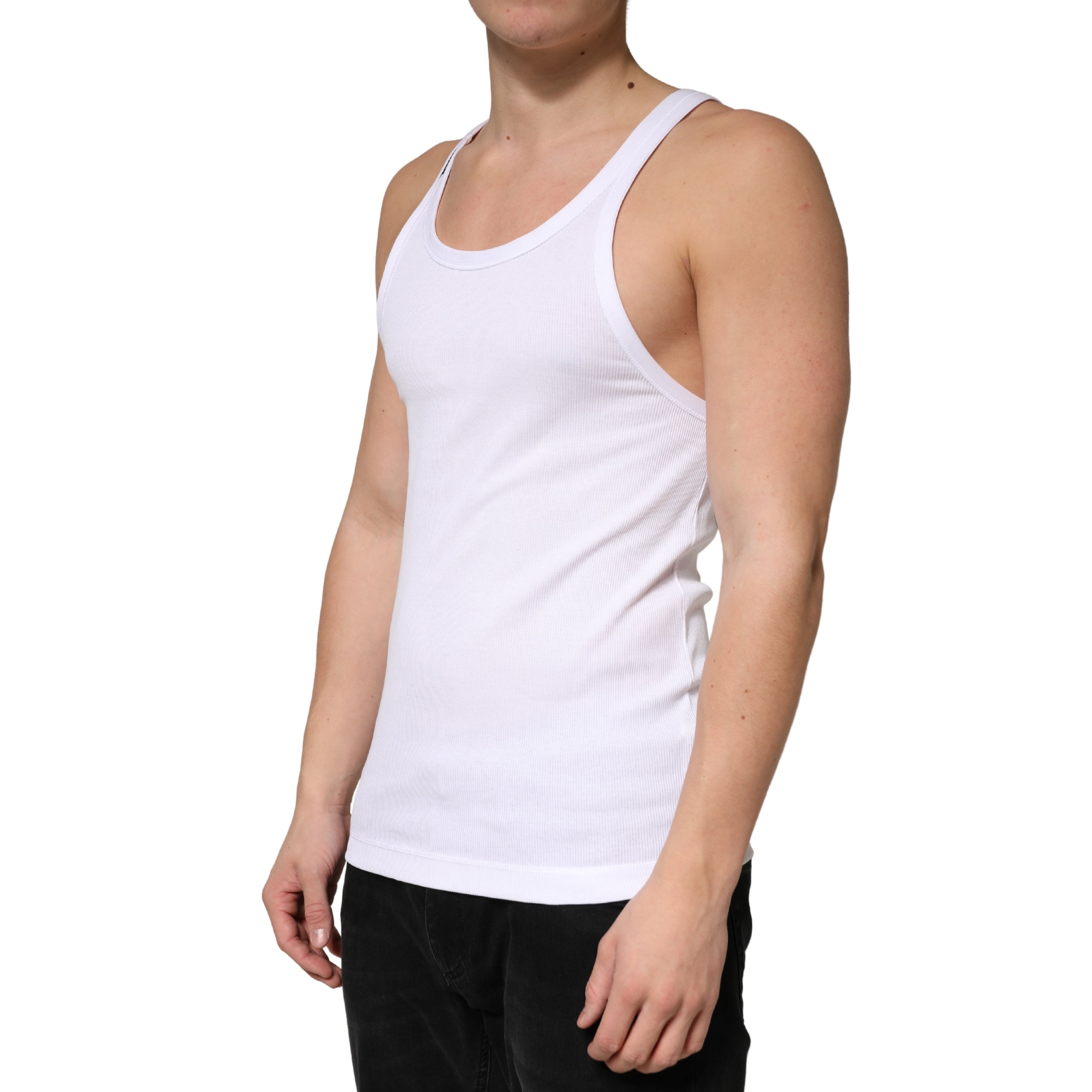 Dolce & Gabbana White Ribbed Cotton Sleeveless Tank Top T-shirt - Luxe Marca