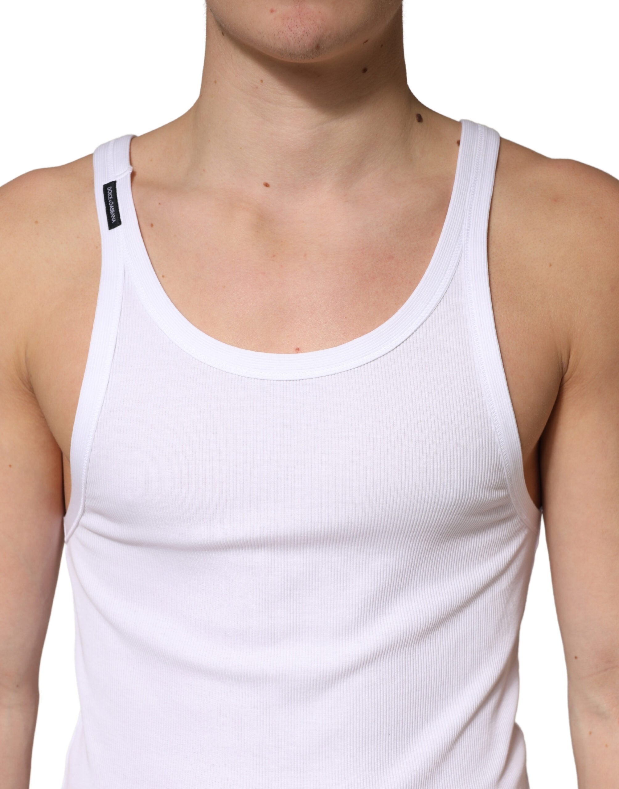 Dolce & Gabbana White Ribbed Cotton Sleeveless Tank Top T-shirt - Luxe Marca