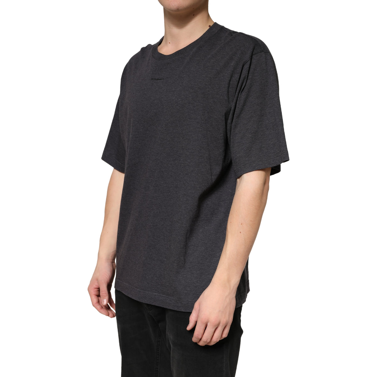 Dolce & Gabbana Dark Grey Cotton Crewneck Short Sleeve