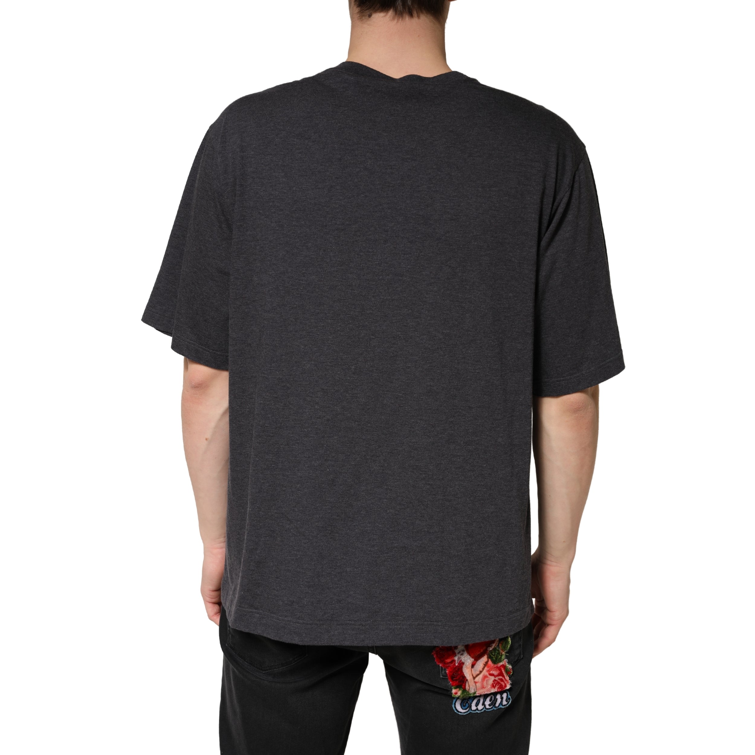 Dolce & Gabbana Dark Grey Cotton Crewneck Short Sleeve