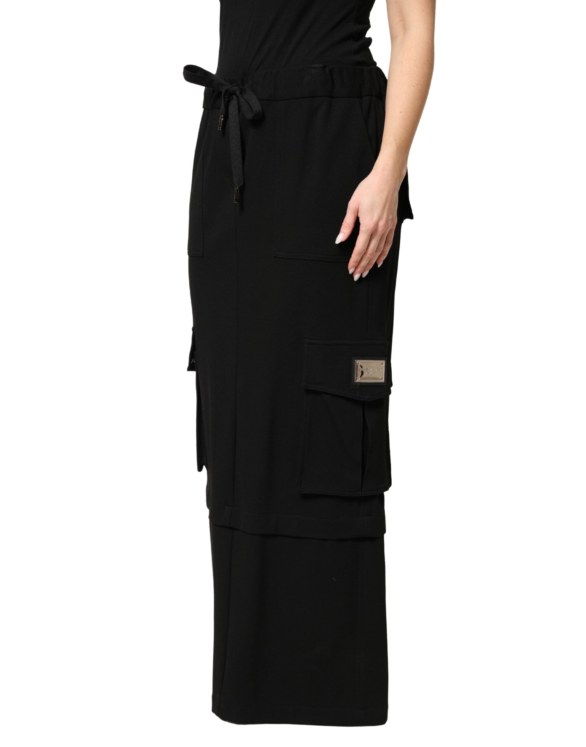 Dolce & Gabbana Black Cotton Drawstring Long Maxi Cargo Skirt - Luxe Marca