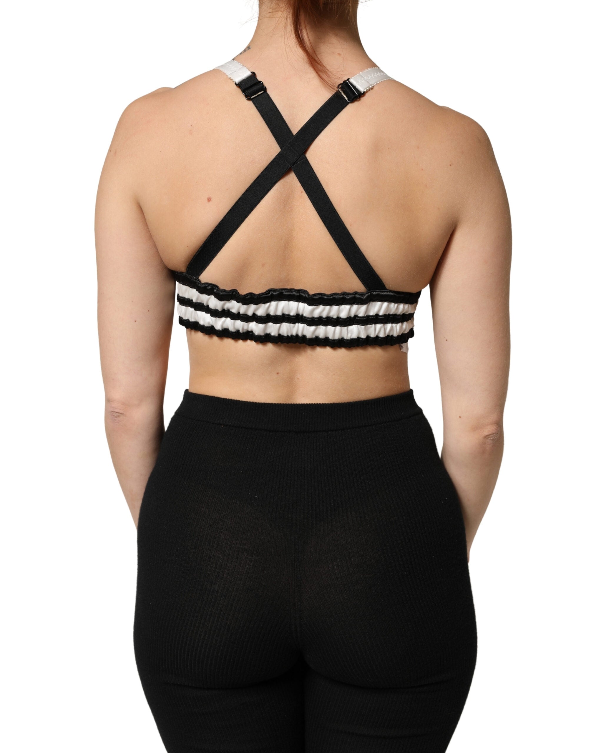 Dolce & Gabbana Black Floral Silk Satin Crop Logo Bralette Top - Luxe Marca