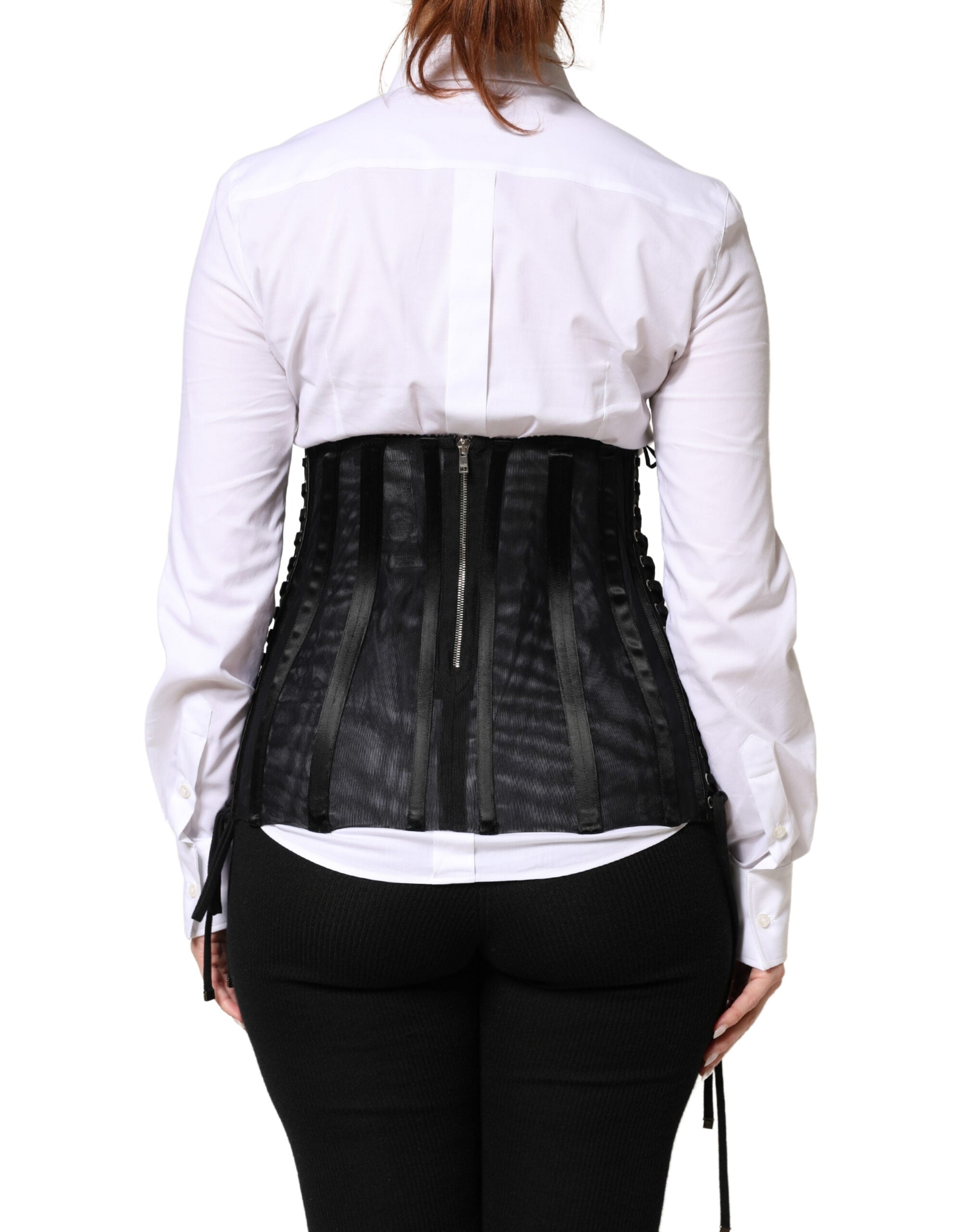 Dolce & Gabbana Black Lace-Up Waist Cincher Bustier Corset Top - Luxe Marca