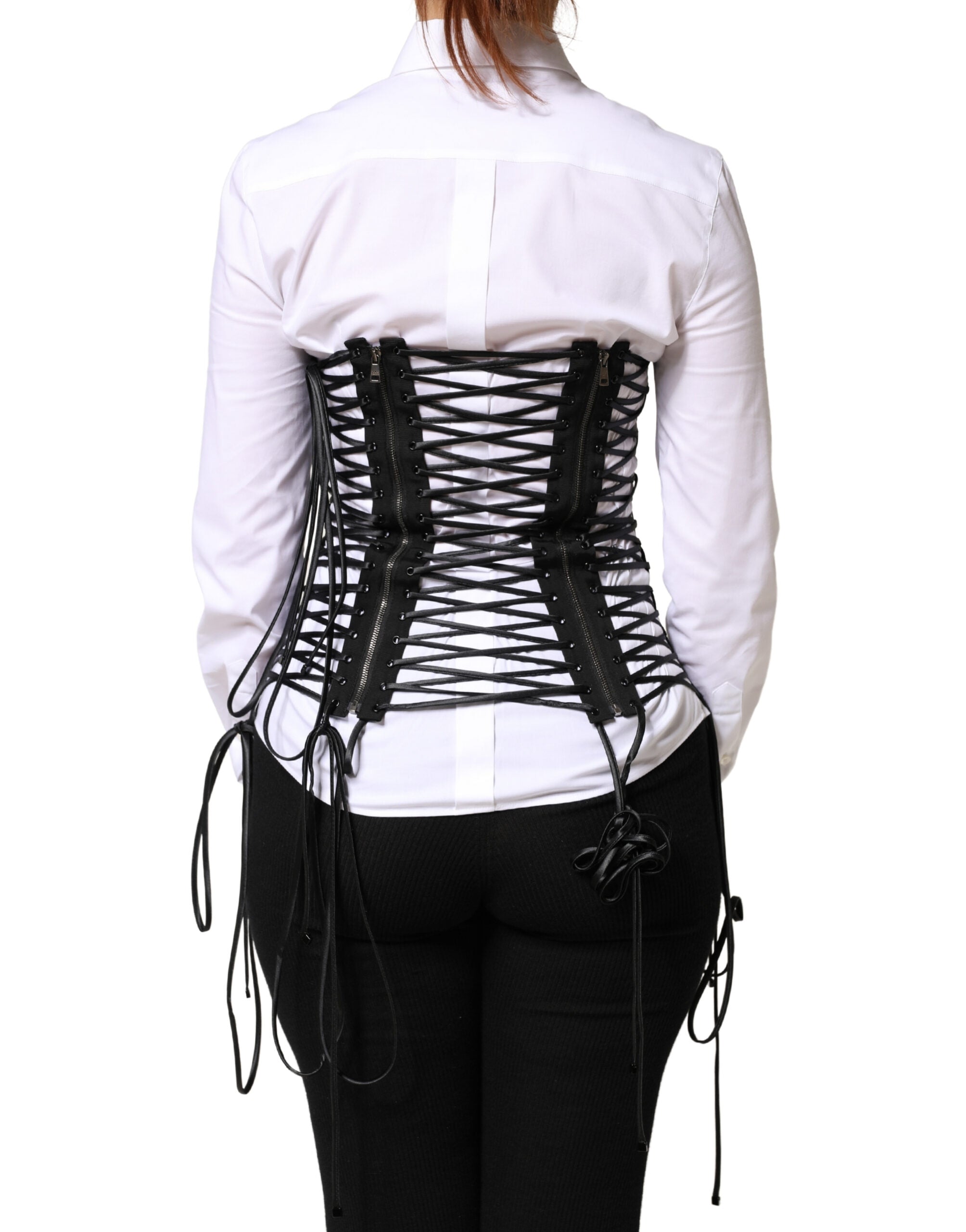 Dolce & Gabbana Black Lace-Up Drawstring Bustier Corset Top - Luxe Marca