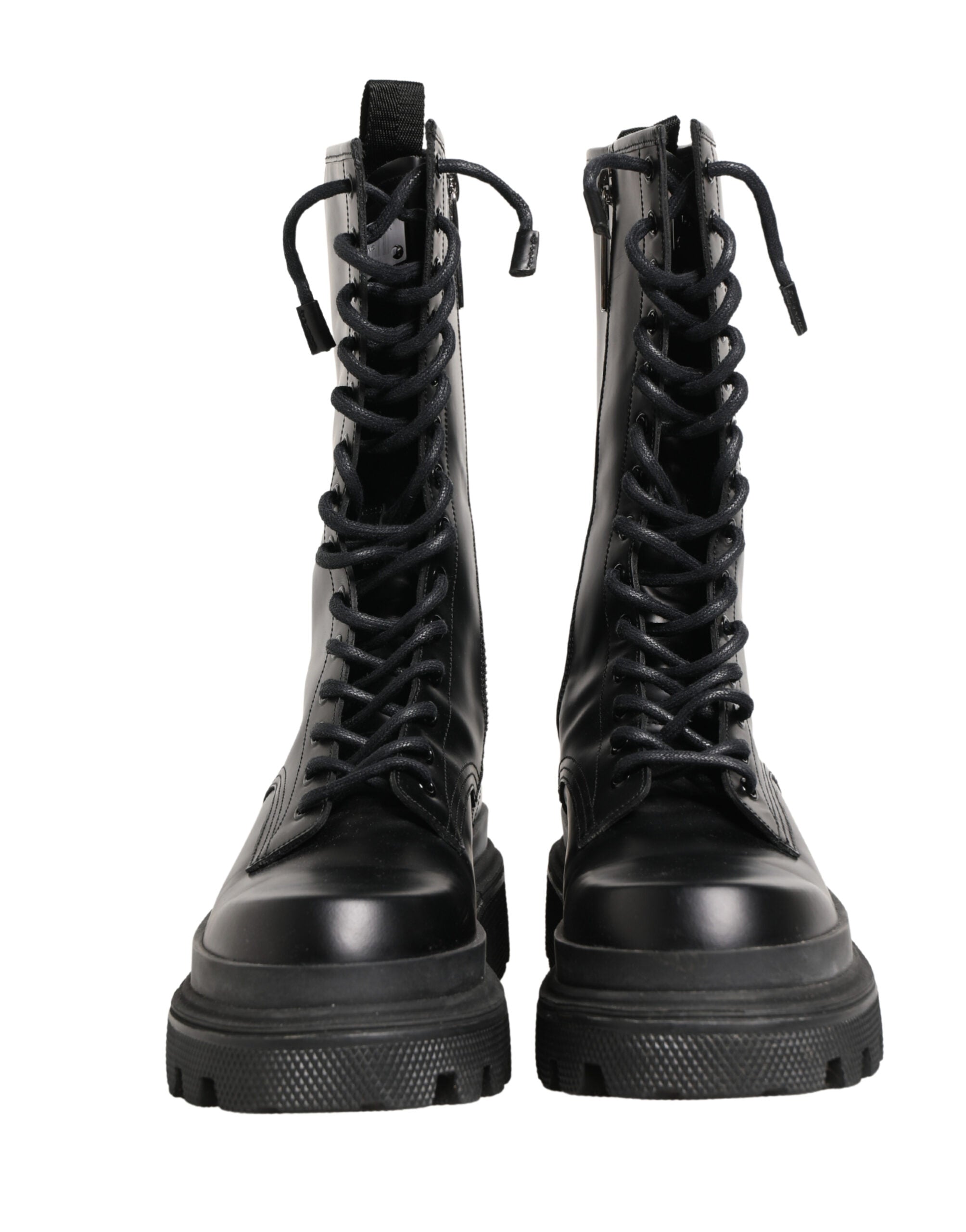 Dolce & Gabbana Black Leather Trek Sole Combat Boots Shoes - Luxe Marca