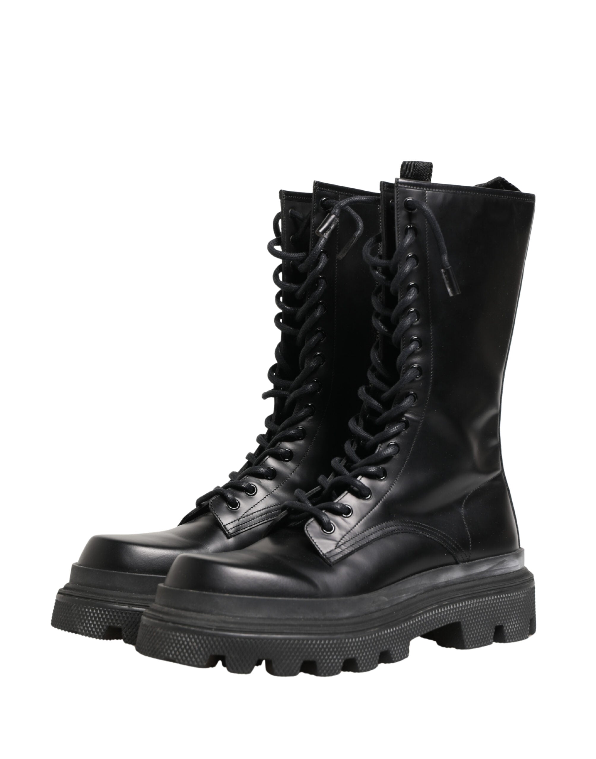 Dolce & Gabbana Black Leather Trek Sole Combat Boots Shoes - Luxe Marca