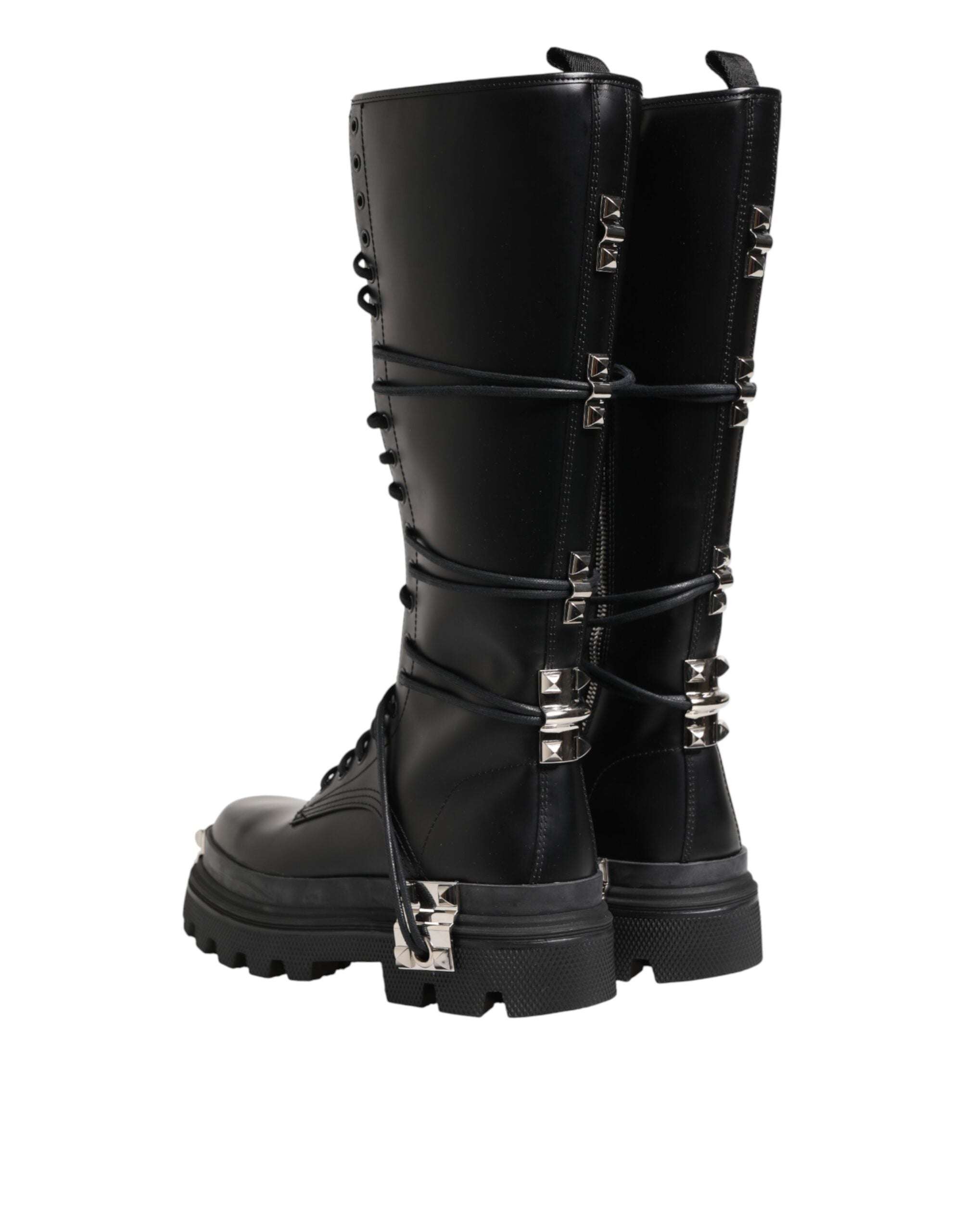 Dolce & Gabbana Black Leather Knee High Combat Boots Shoes - Luxe Marca