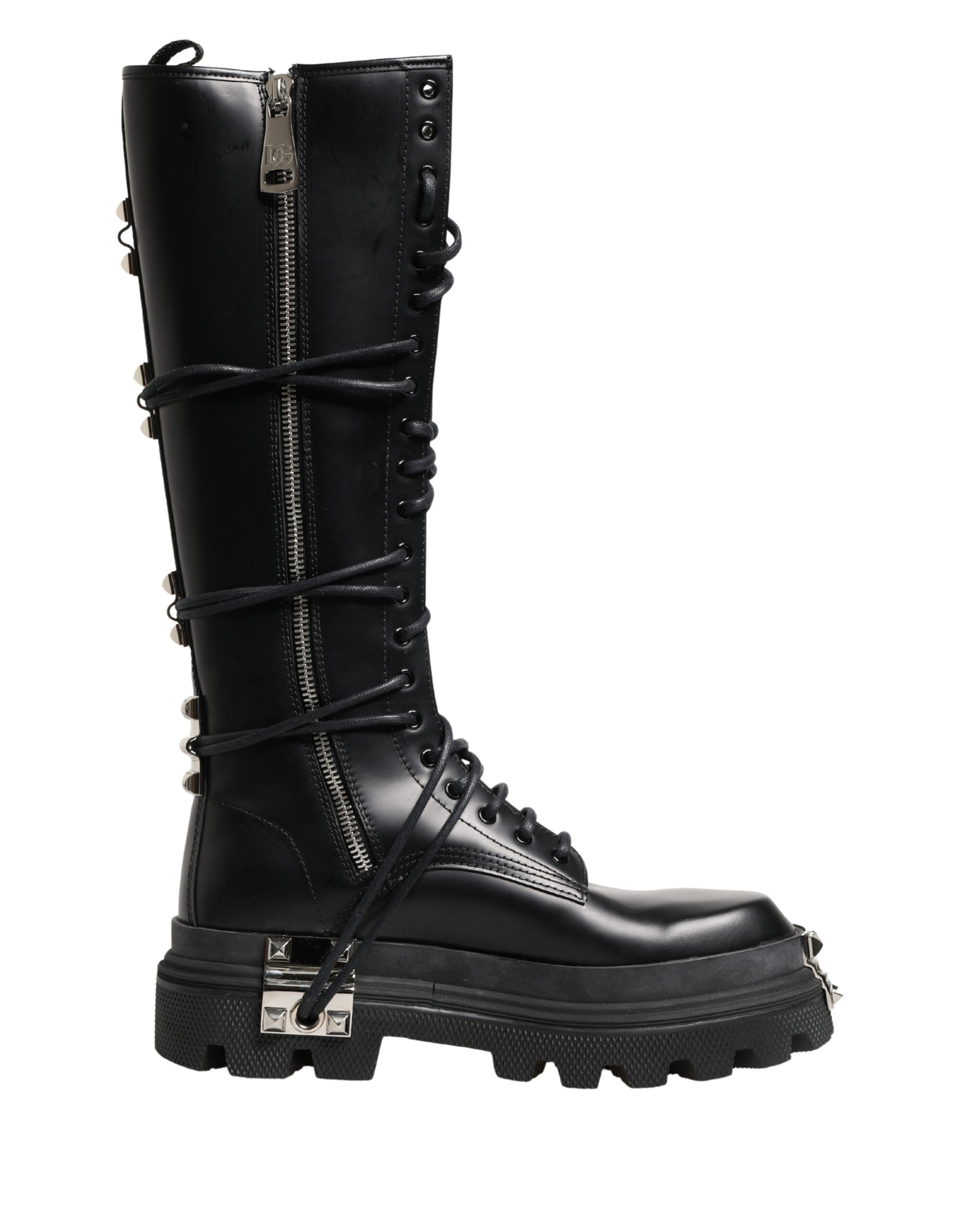 Dolce & Gabbana Black Leather Knee High Combat Boots Shoes - Luxe Marca