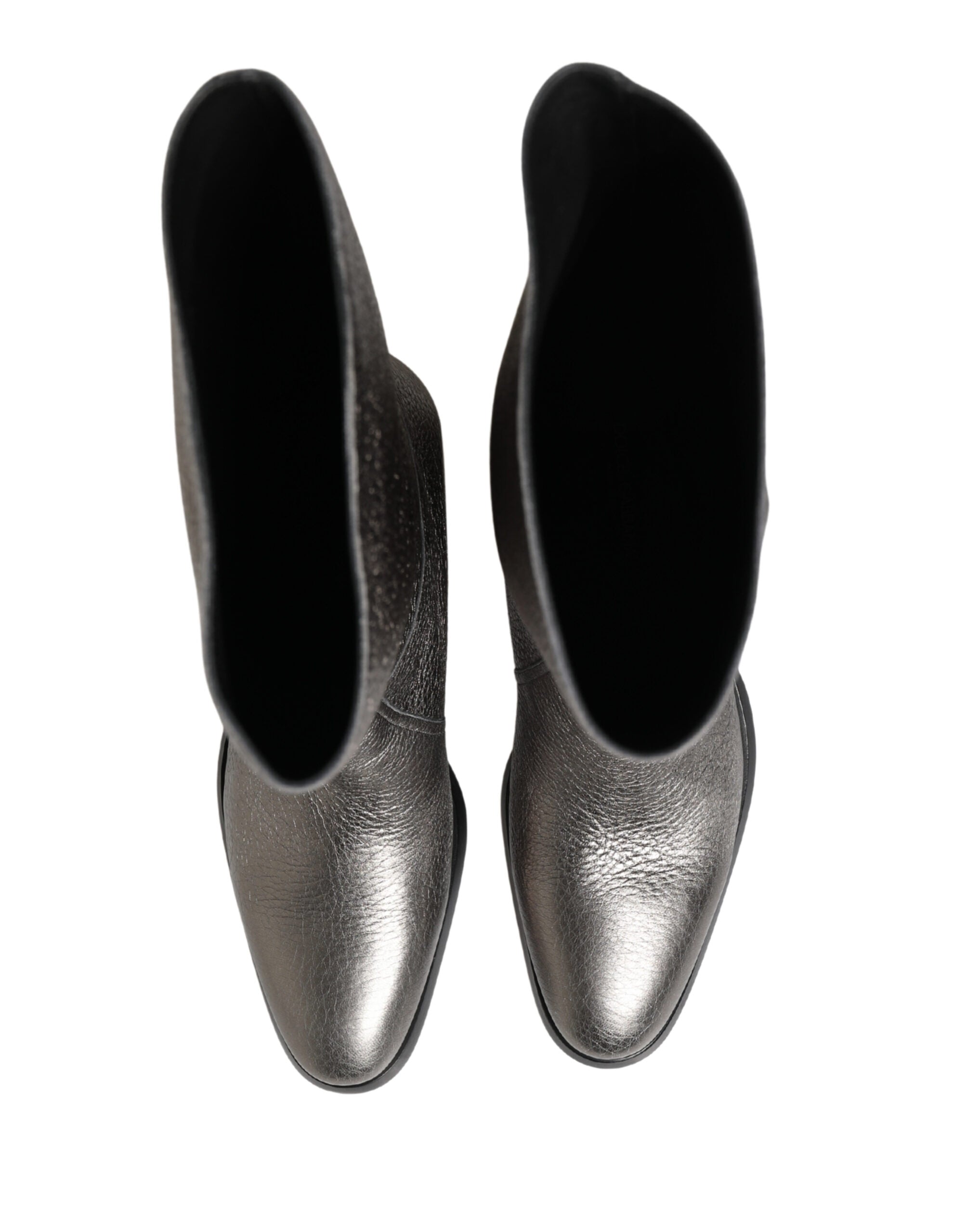Dolce & Gabbana Metallic Silver Leather Knee High Boots Shoes - Luxe Marca