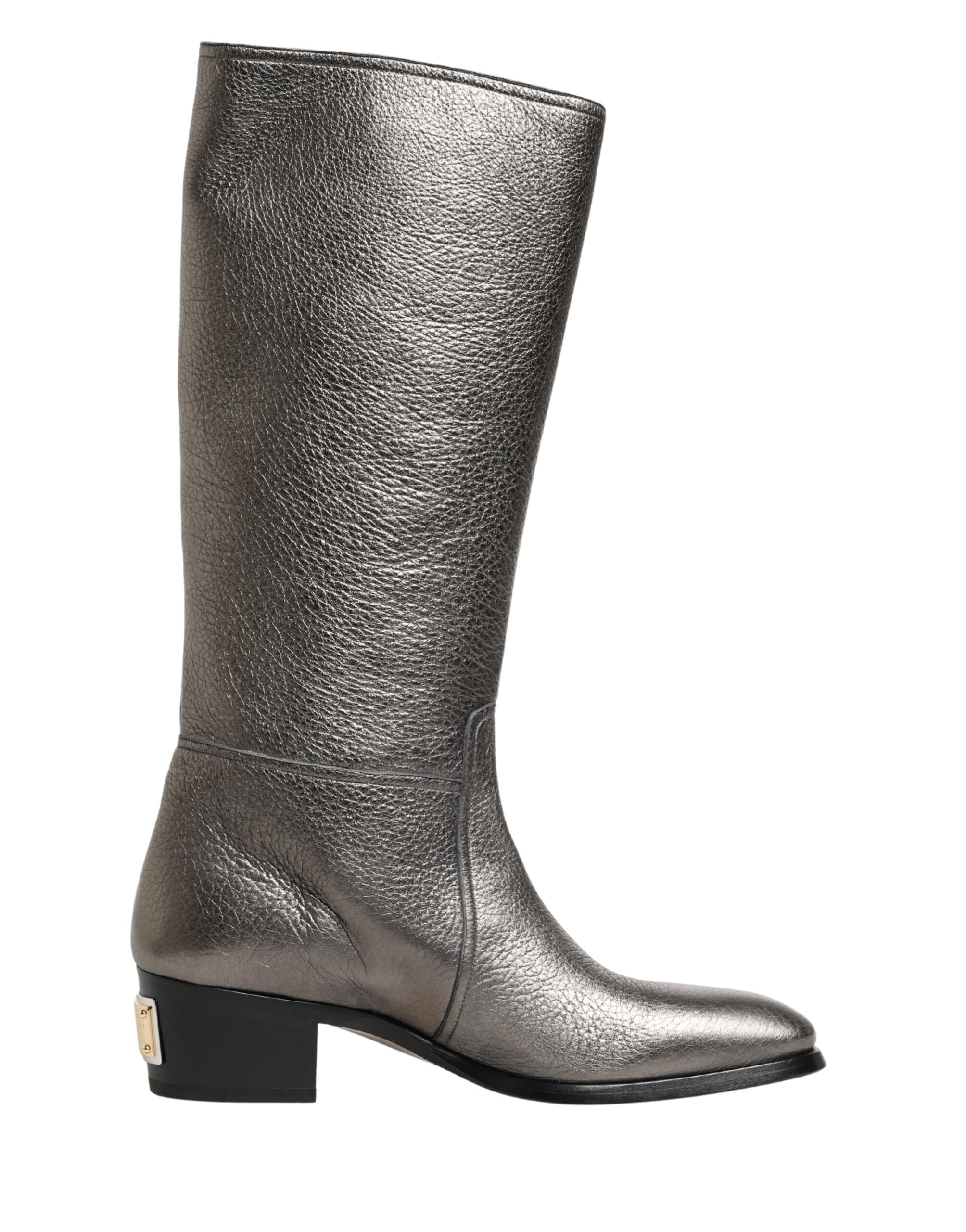 Dolce & Gabbana Metallic Silver Leather Knee High Boots Shoes - Luxe Marca