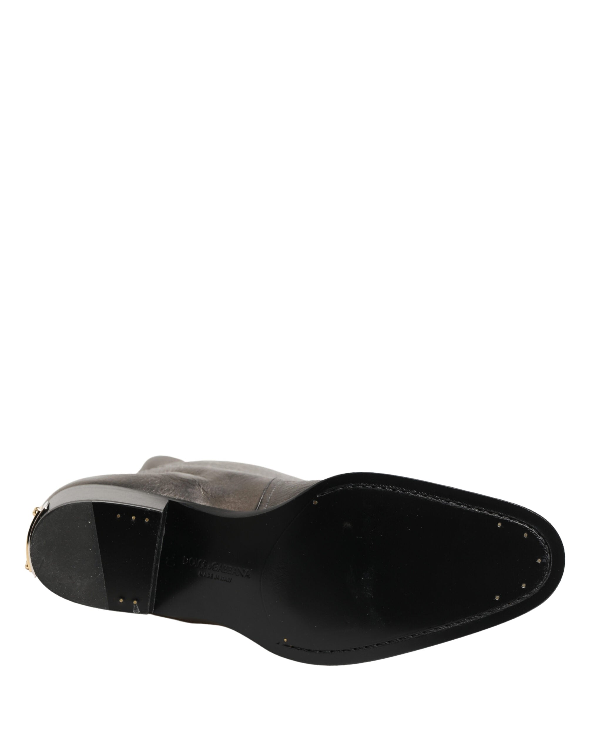 Dolce & Gabbana Metallic Silver Leather Knee High Boots Shoes - Luxe Marca