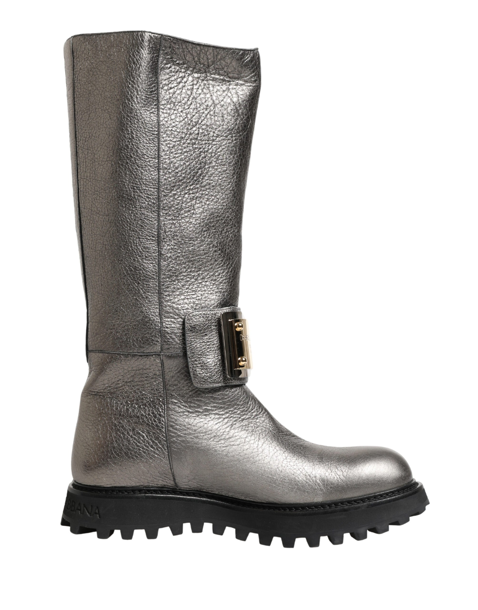 Dolce & Gabbana Metallic Silver Leather Mid Calf Boots Shoes - Luxe Marca
