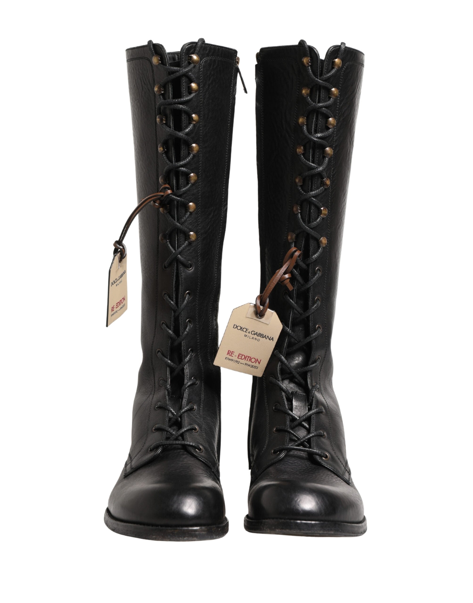 Dolce & Gabbana Re-Edition Black Leather Lace Up Boots Shoes - Luxe Marca