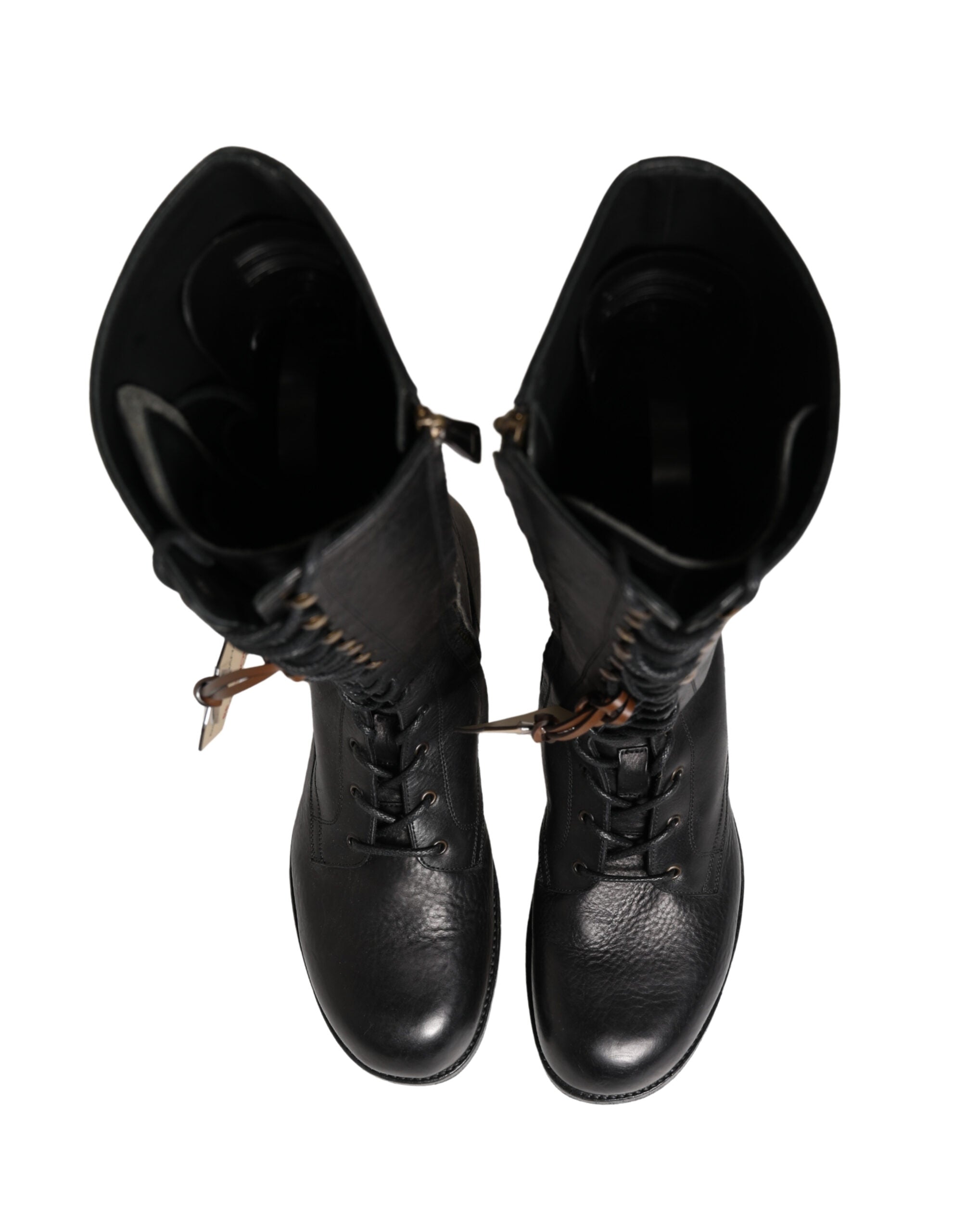 Dolce & Gabbana Re-Edition Black Leather Lace Up Boots Shoes - Luxe Marca