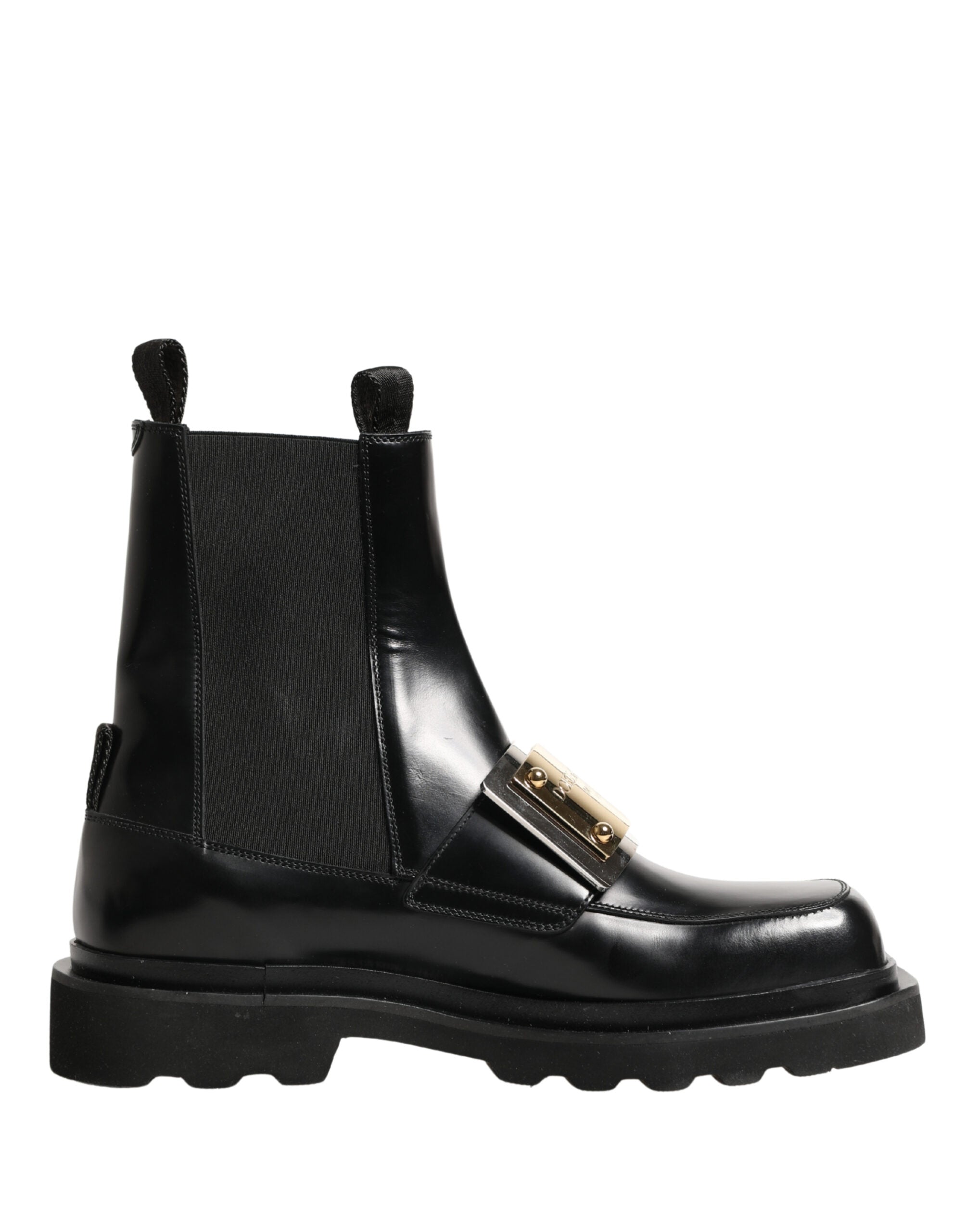 Dolce & Gabbana Black Leather Logo Plaque Ankle Boots Shoes - Luxe Marca