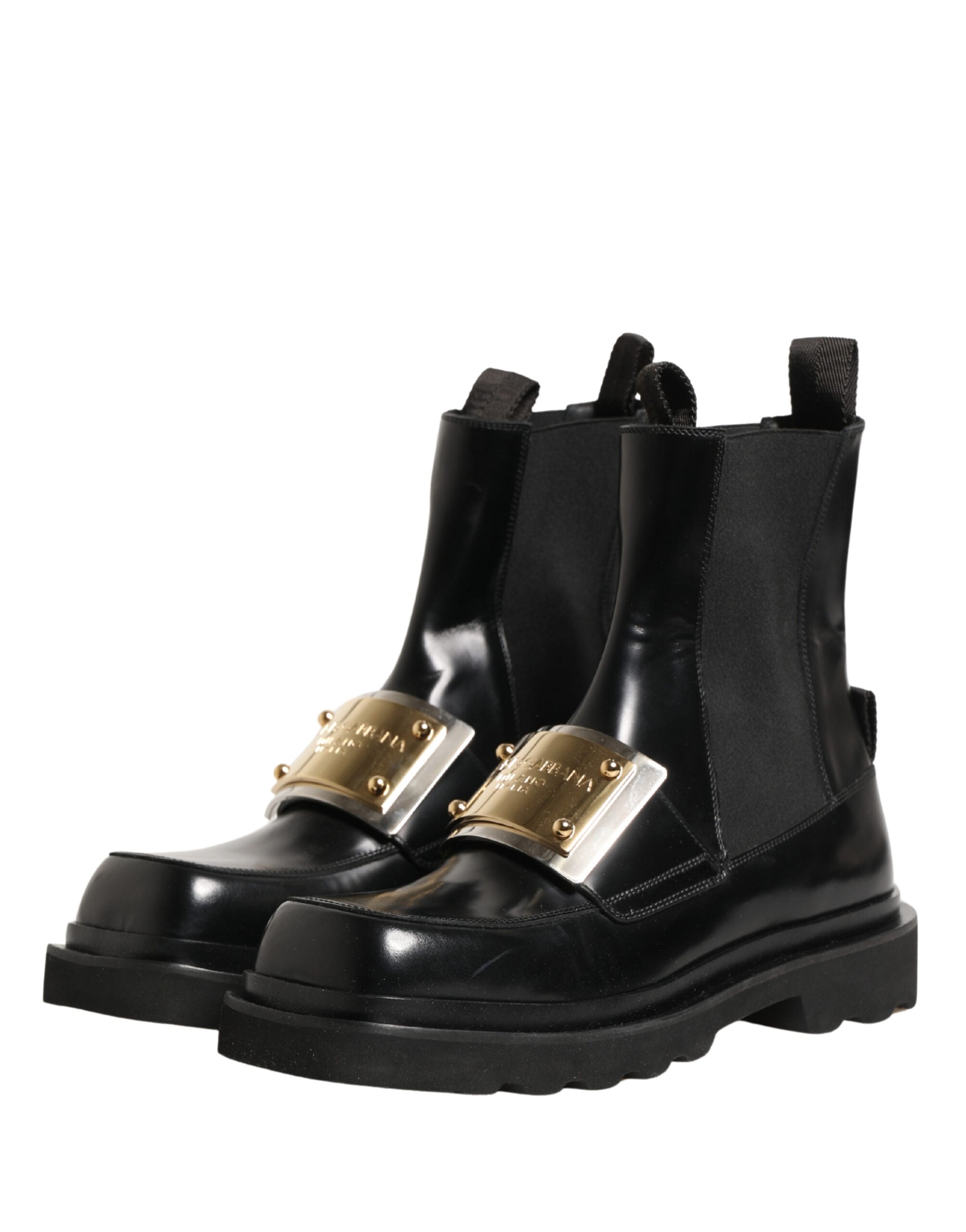 Dolce & Gabbana Black Leather Logo Plaque Ankle Boots Shoes - Luxe Marca