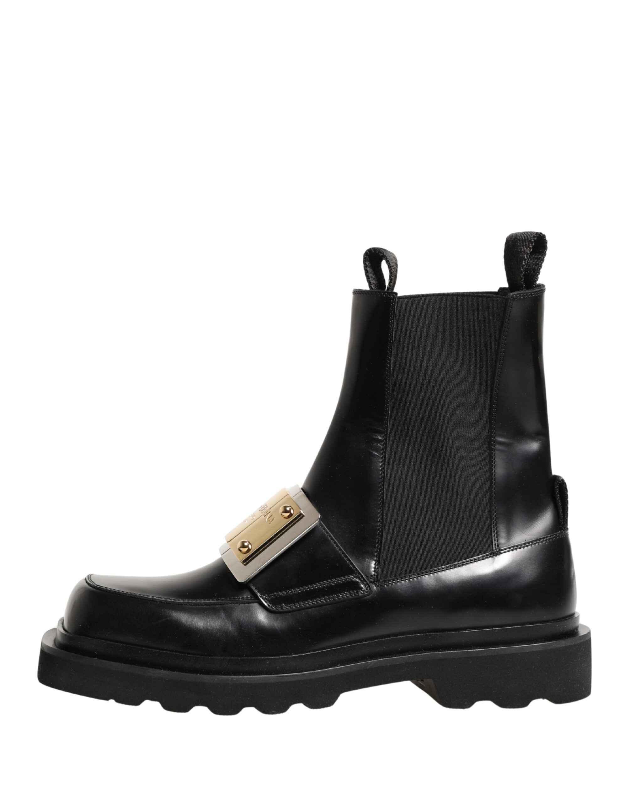 Dolce & Gabbana Black Leather Logo Plaque Ankle Boots Shoes - Luxe Marca