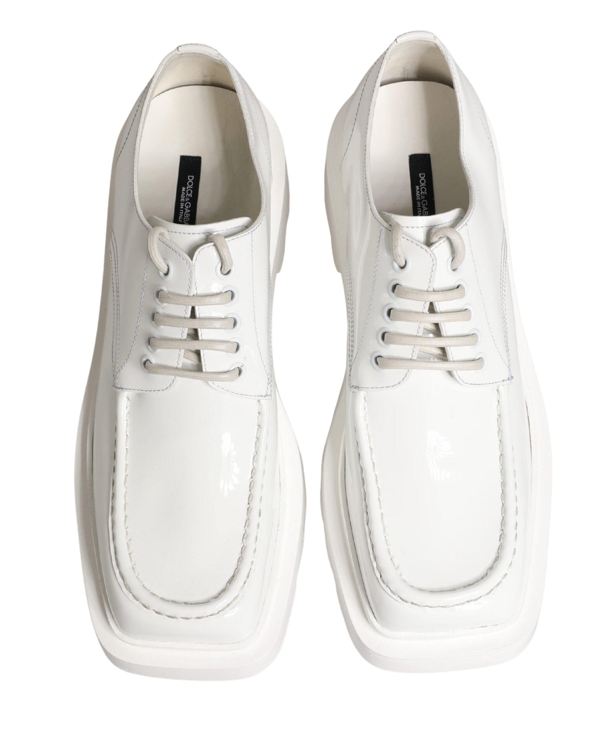 Dolce & Gabbana White Leather Chunky Sole Derby Shoes - Luxe Marca