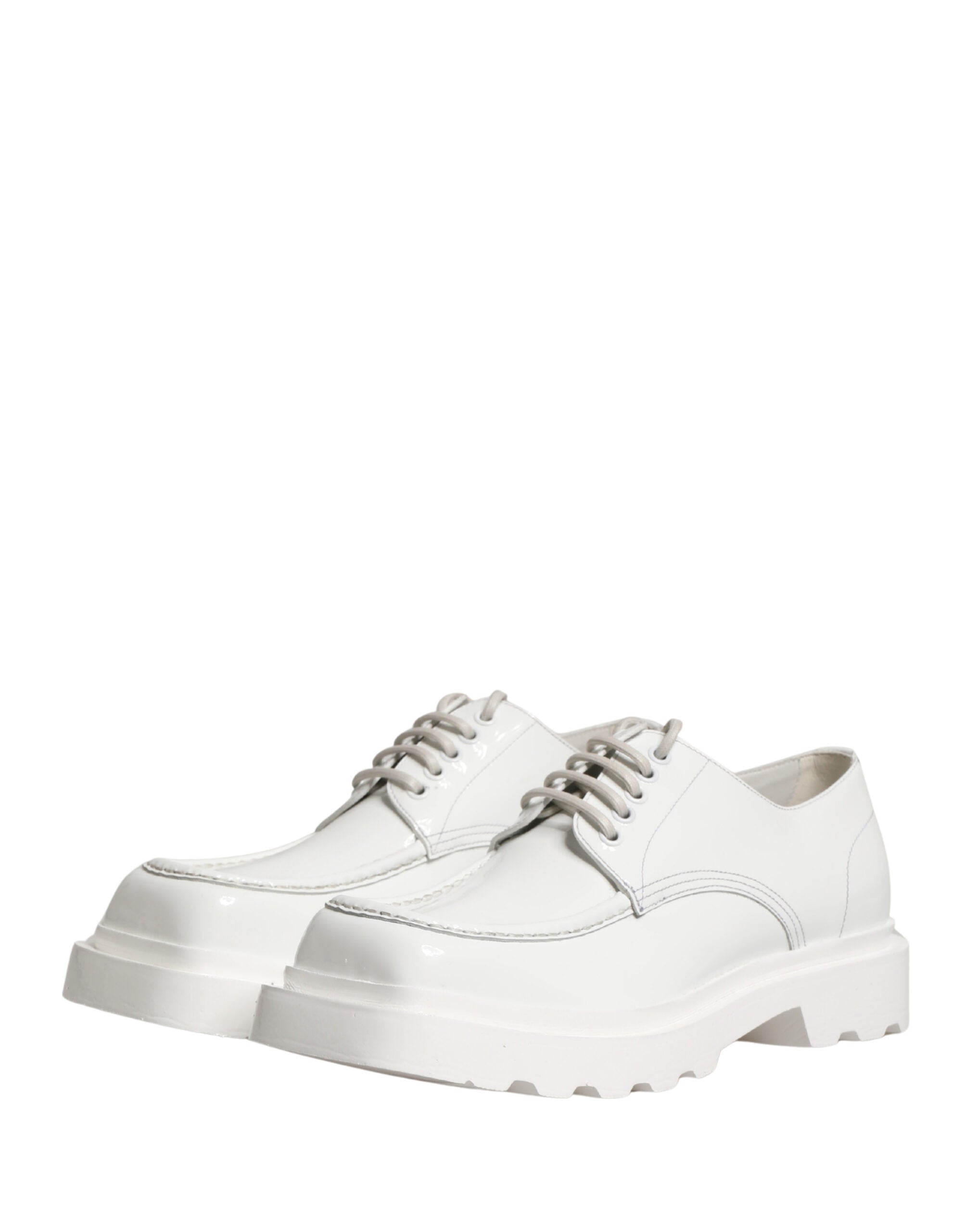 Dolce & Gabbana White Leather Chunky Sole Derby Shoes - Luxe Marca