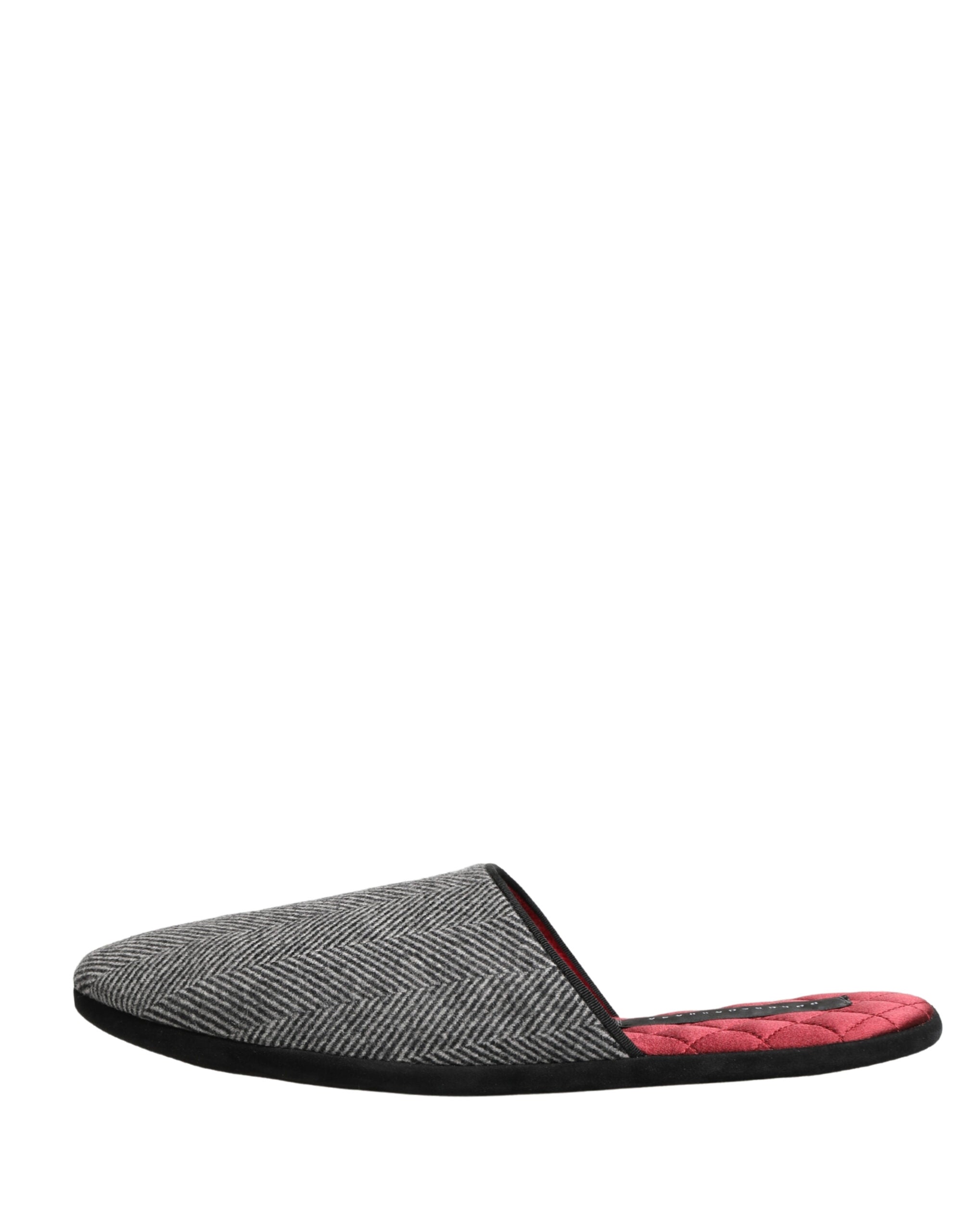 Dolce & Gabbana Grey Herringbone Cashmere Red Slippers Shoes - Luxe Marca