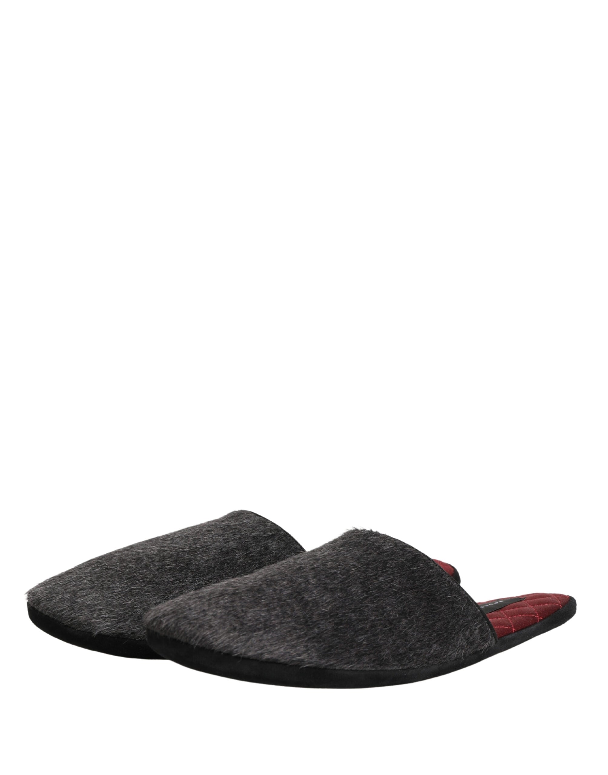Dolce & Gabbana Dark Grey Charcoal Wool Red Slippers Shoes - Luxe Marca