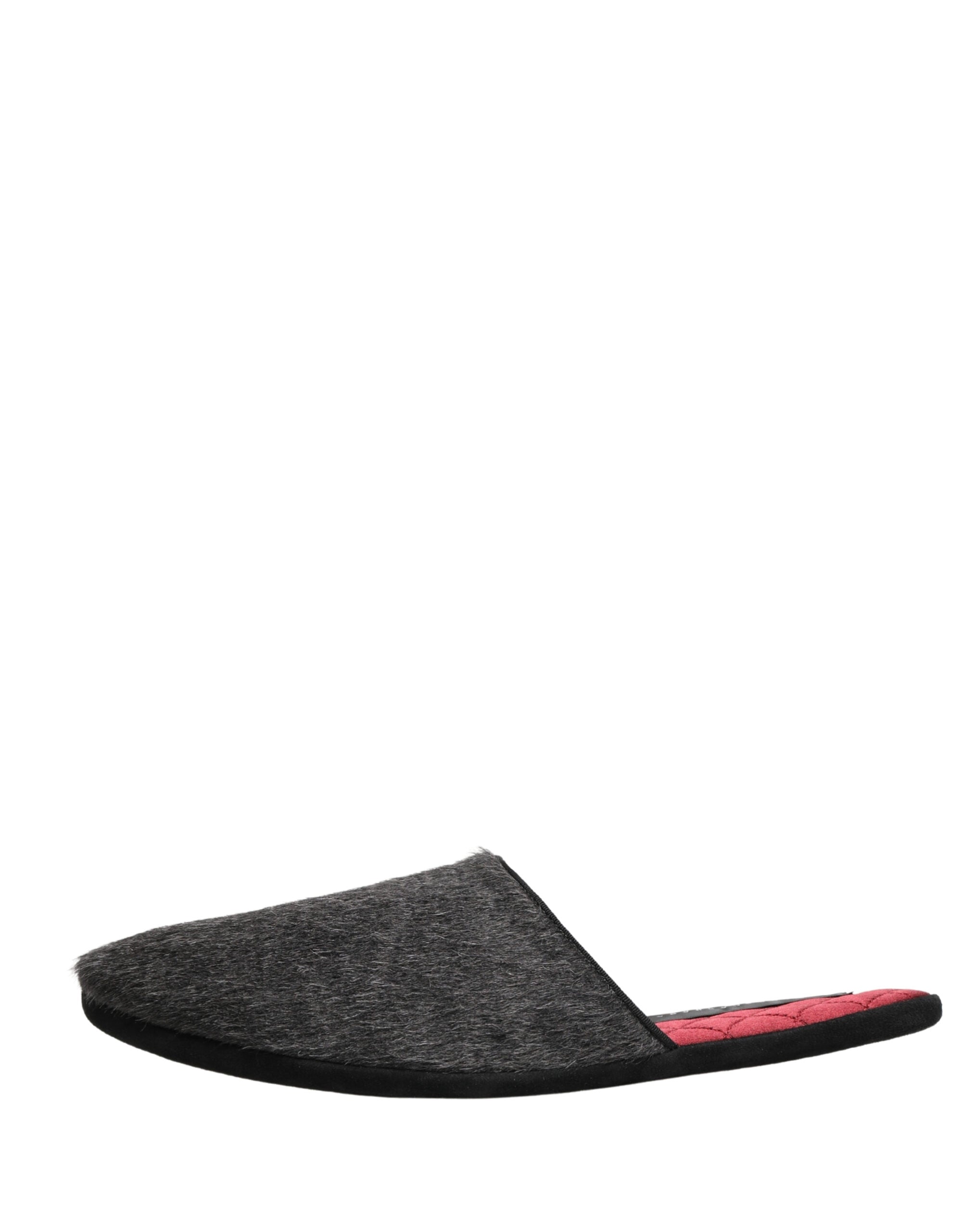 Dolce & Gabbana Dark Grey Charcoal Wool Red Slippers Shoes - Luxe Marca