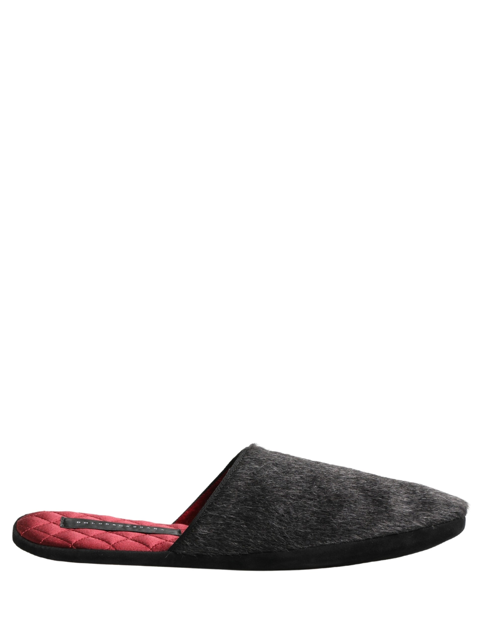 Dolce & Gabbana Dark Grey Charcoal Wool Red Slippers Shoes - Luxe Marca