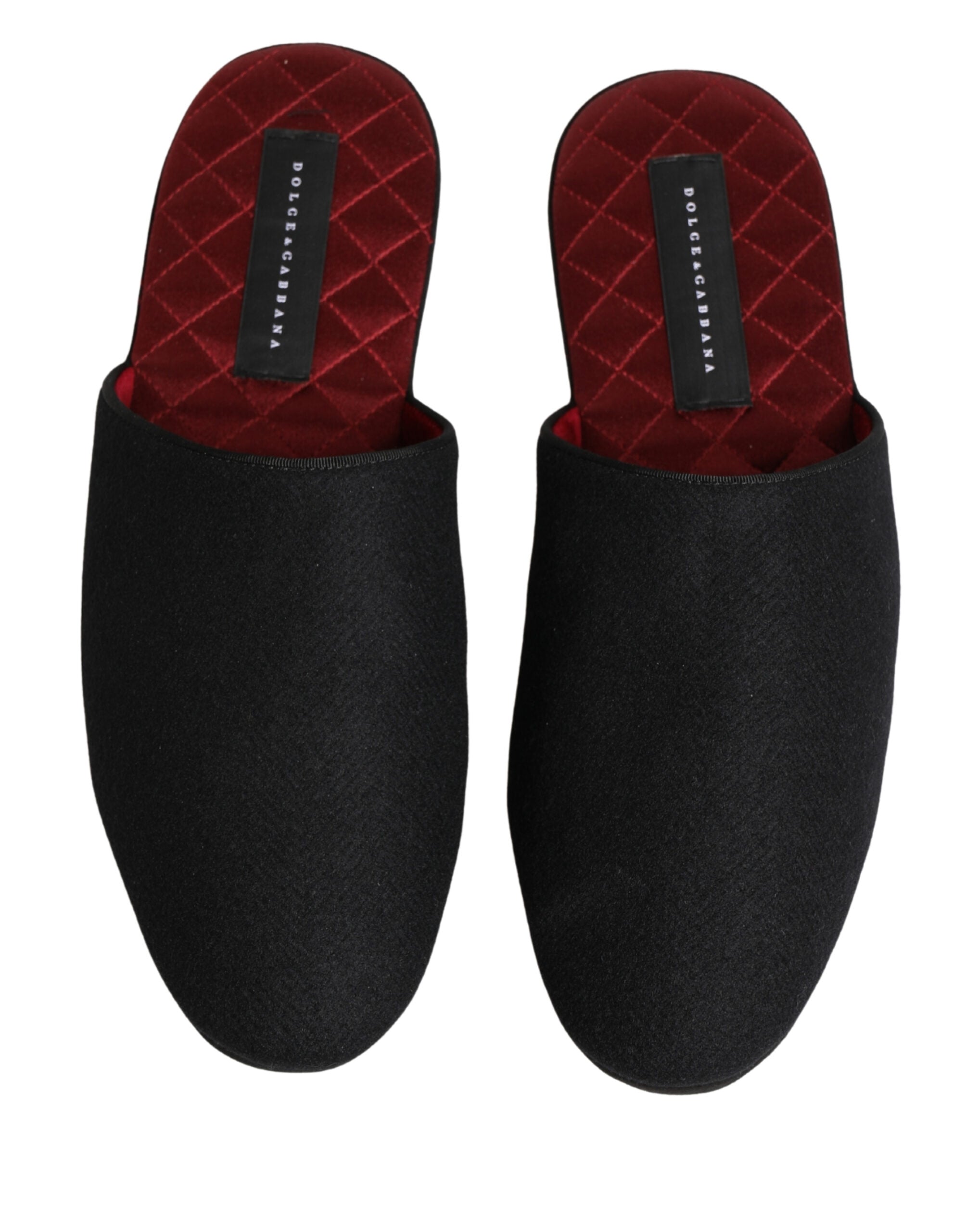 Dolce & Gabbana Black Wool Cashmere Red Quilted Slippers Shoes - Luxe Marca