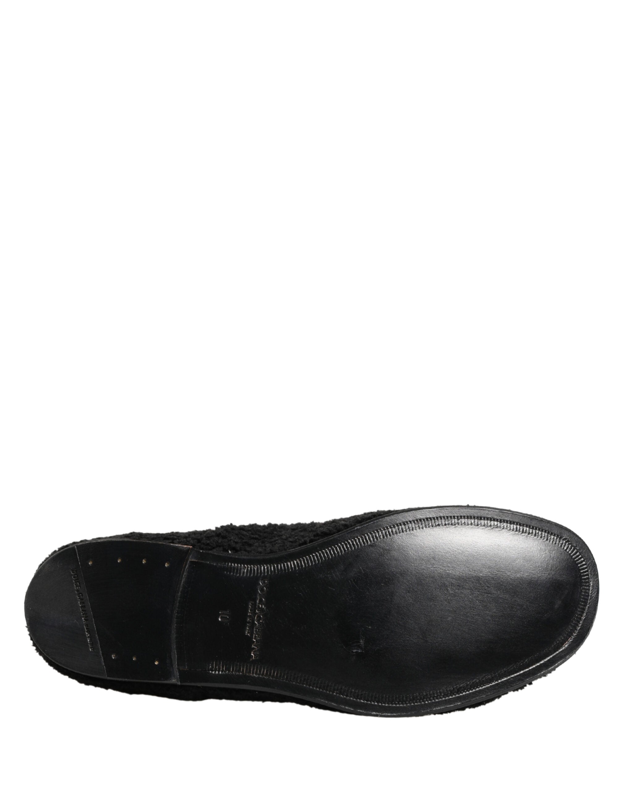 Dolce & Gabbana Men Black Riccio Shearling Dress Derby Shoes - Luxe Marca