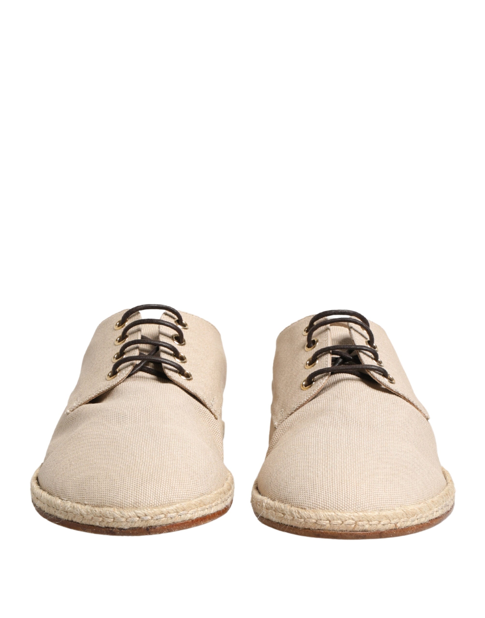 Dolce & Gabbana Beige Espadrille Sole Lace Up Canvas Derby Shoes - Luxe Marca
