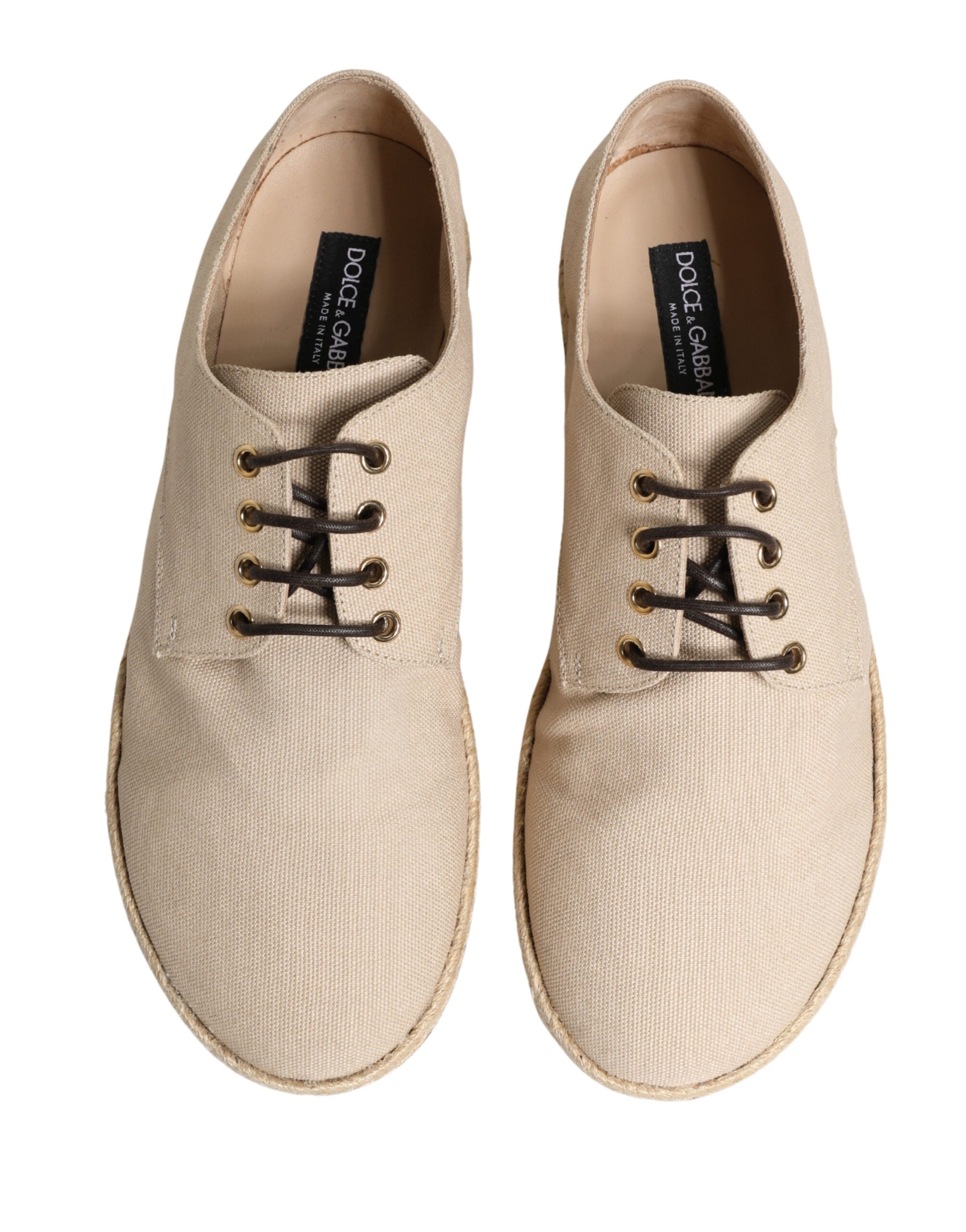 Dolce & Gabbana Beige Espadrille Sole Lace Up Canvas Derby Shoes - Luxe Marca