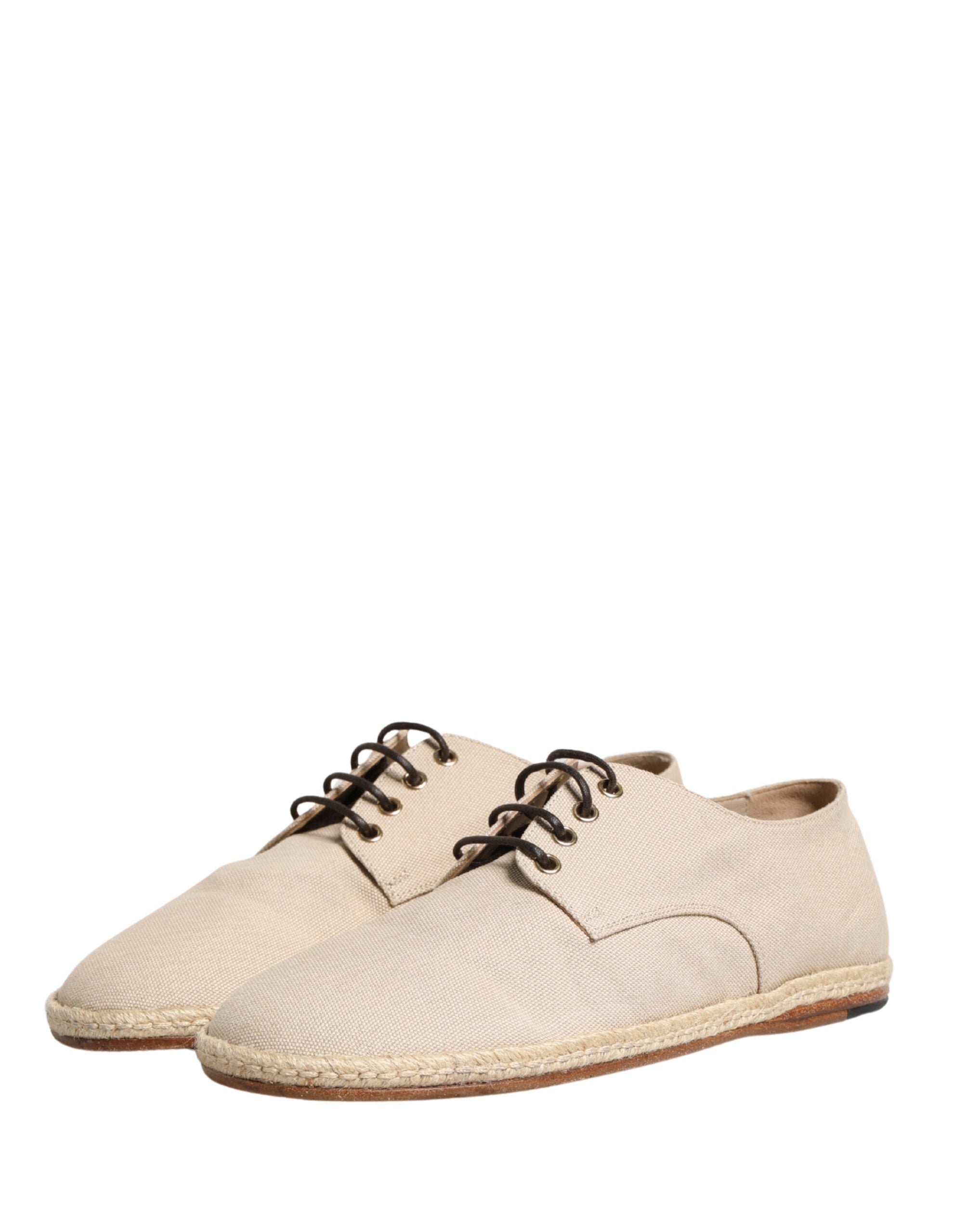 Dolce & Gabbana Beige Espadrille Sole Lace Up Canvas Derby Shoes - Luxe Marca