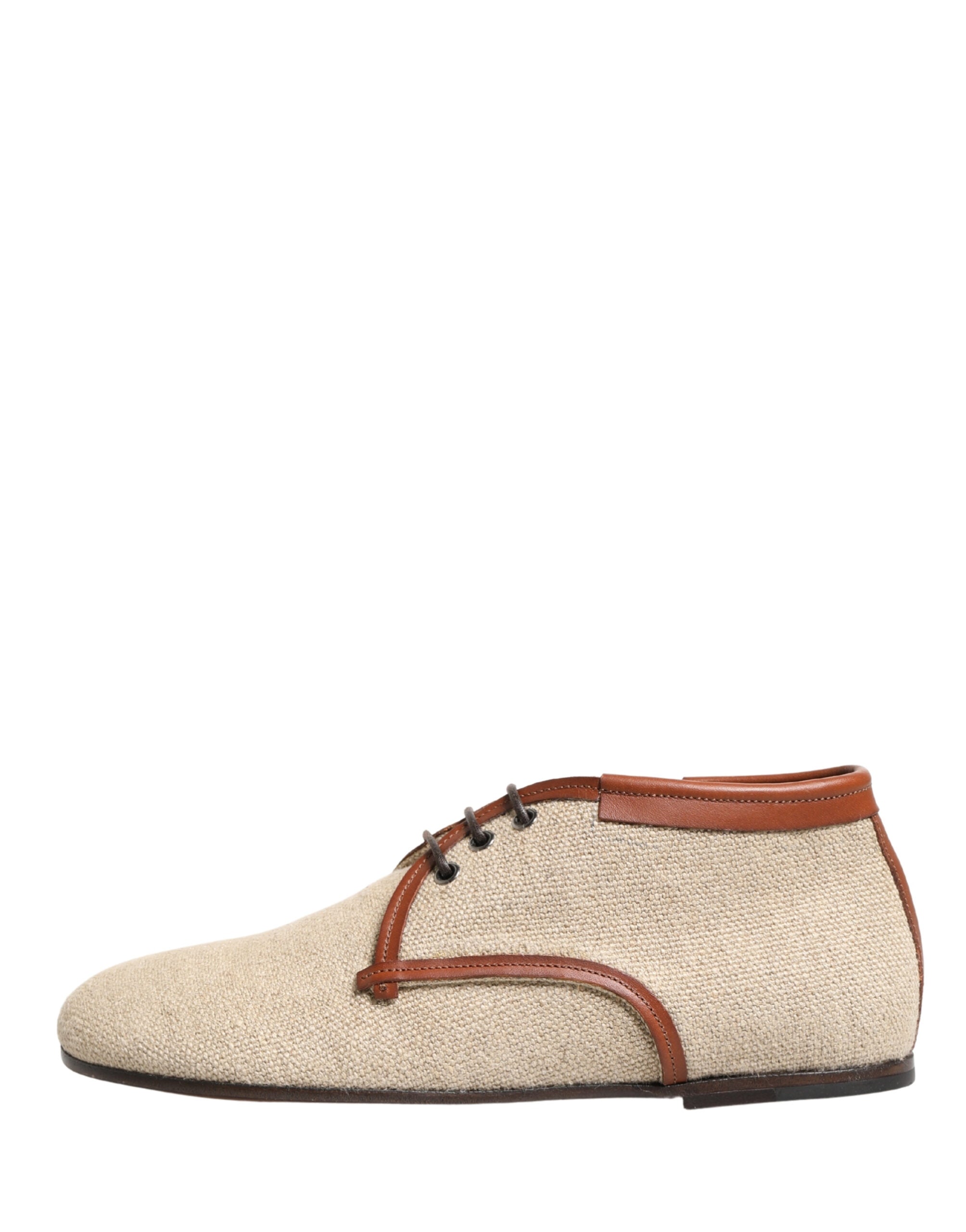 Dolce & Gabbana Beige Canvas Lace-Up Men Dress Derby Shoes - Luxe Marca