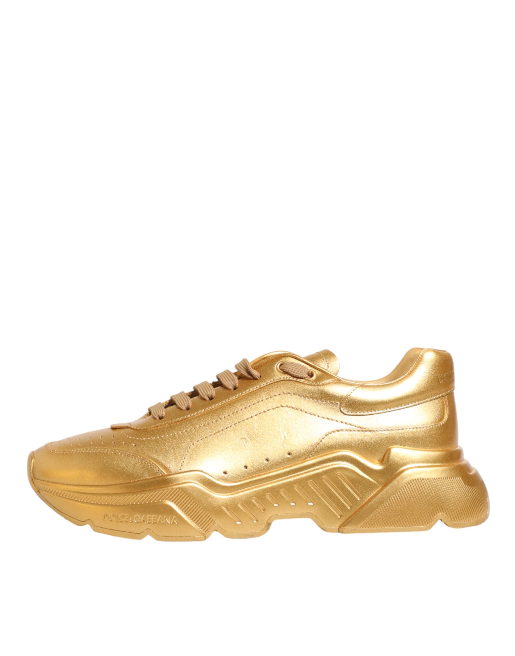 Dolce & Gabbana Gold Leather Daymaster Chunky Sneakers Shoes - Luxe Marca