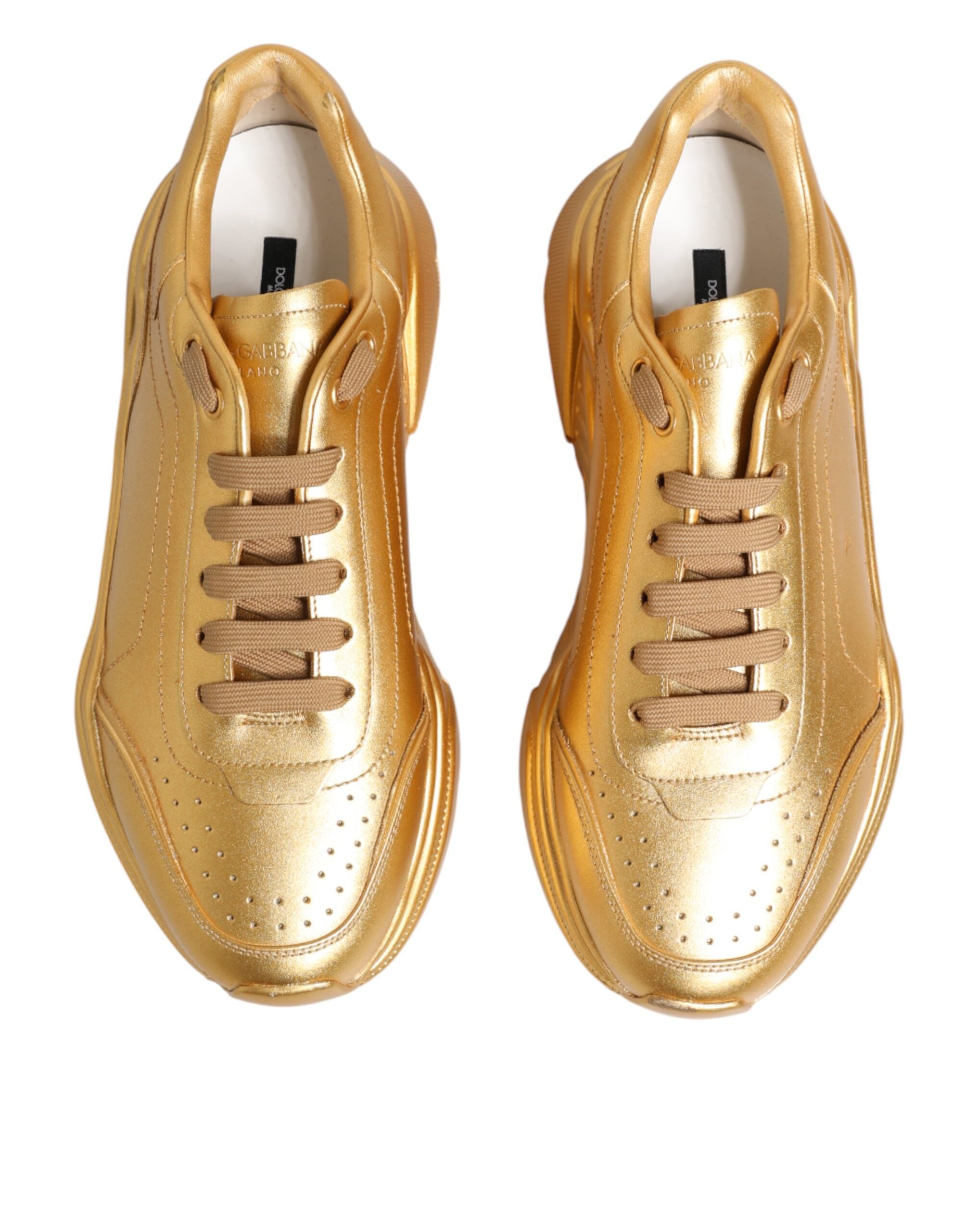 Dolce & Gabbana Gold Leather Daymaster Chunky Sneakers Shoes - Luxe Marca