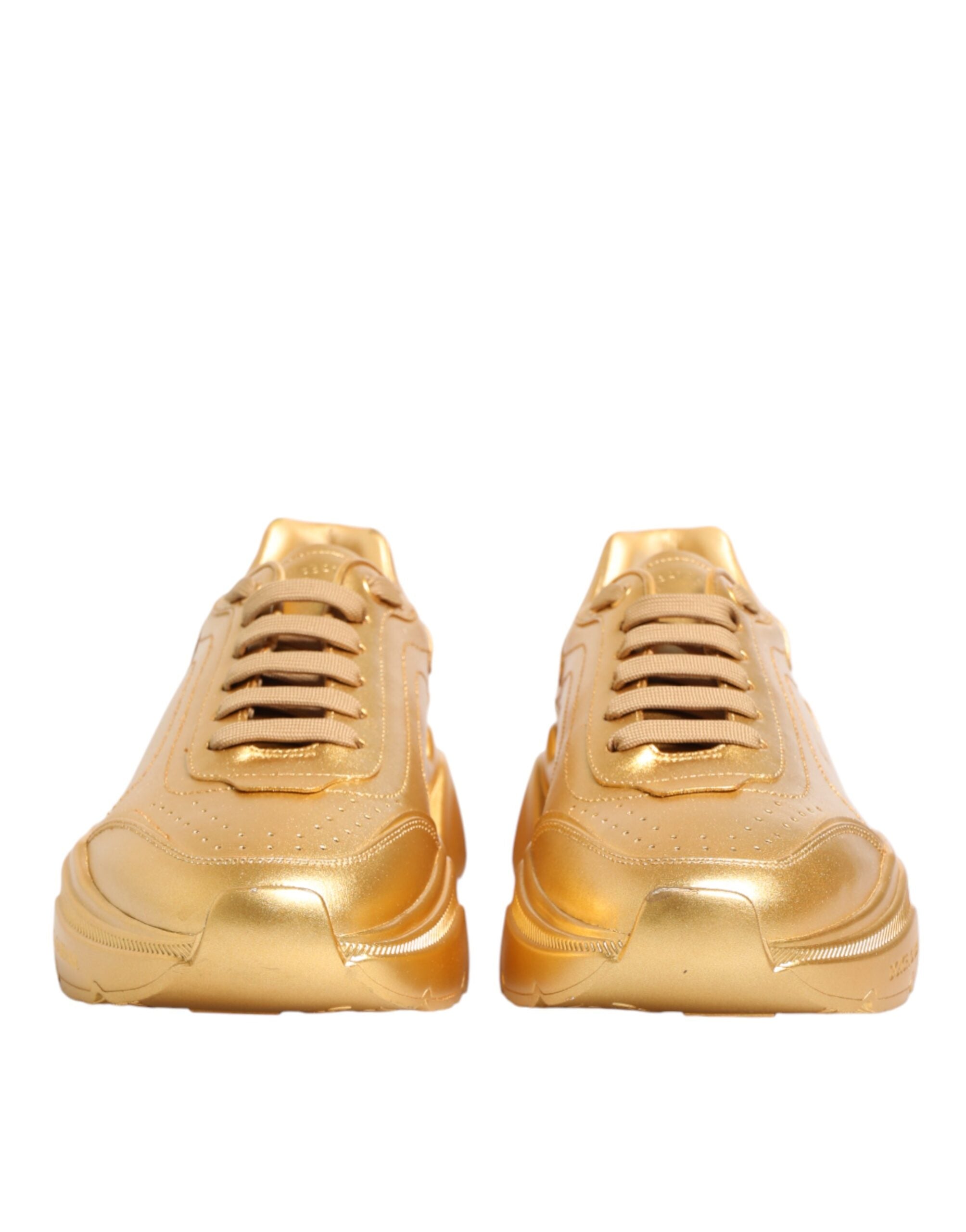 Dolce & Gabbana Gold Leather Daymaster Chunky Sneakers Shoes - Luxe Marca