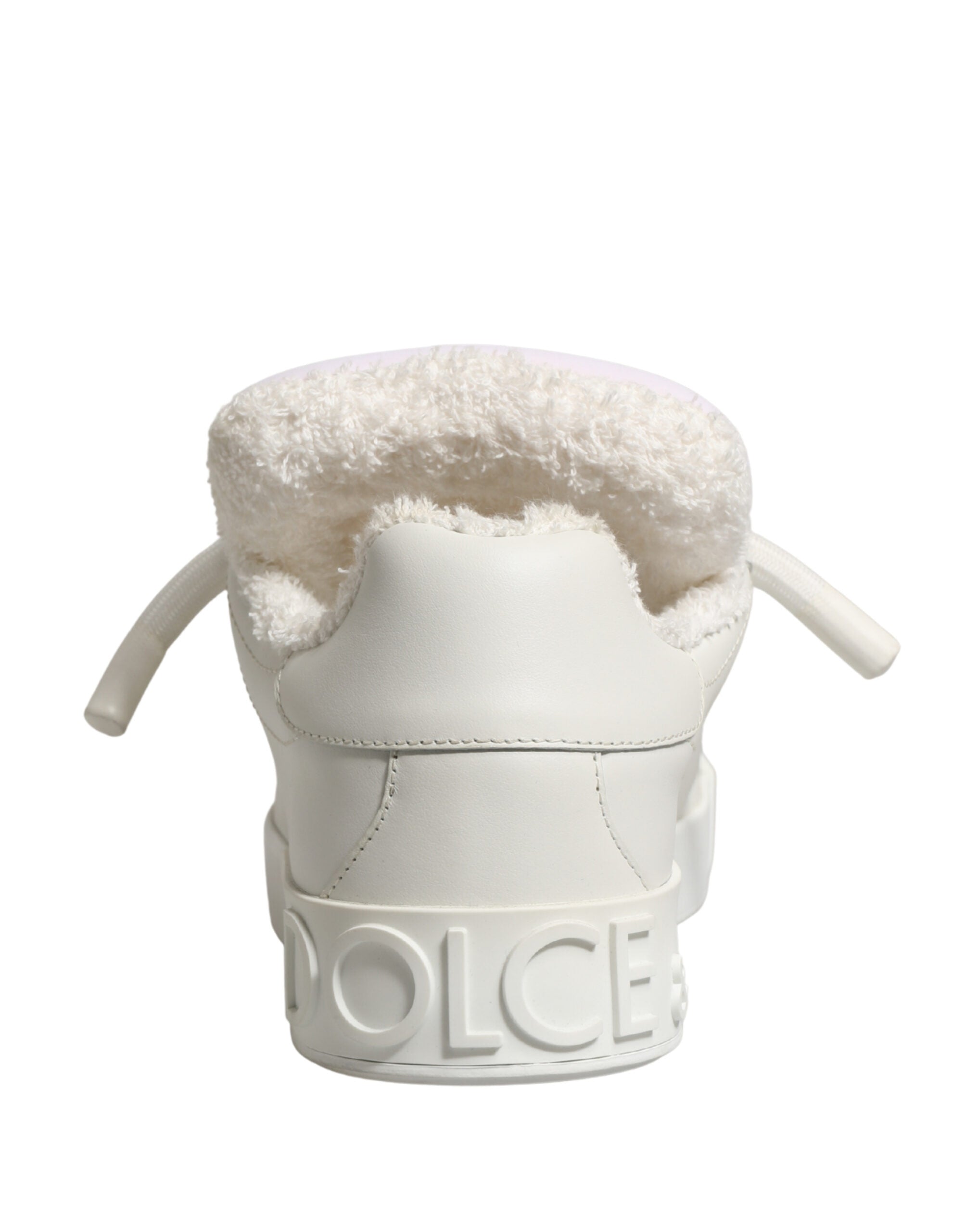 Dolce & Gabbana White Leather Shearling Fur Low Top Sneakers Shoes - Luxe Marca