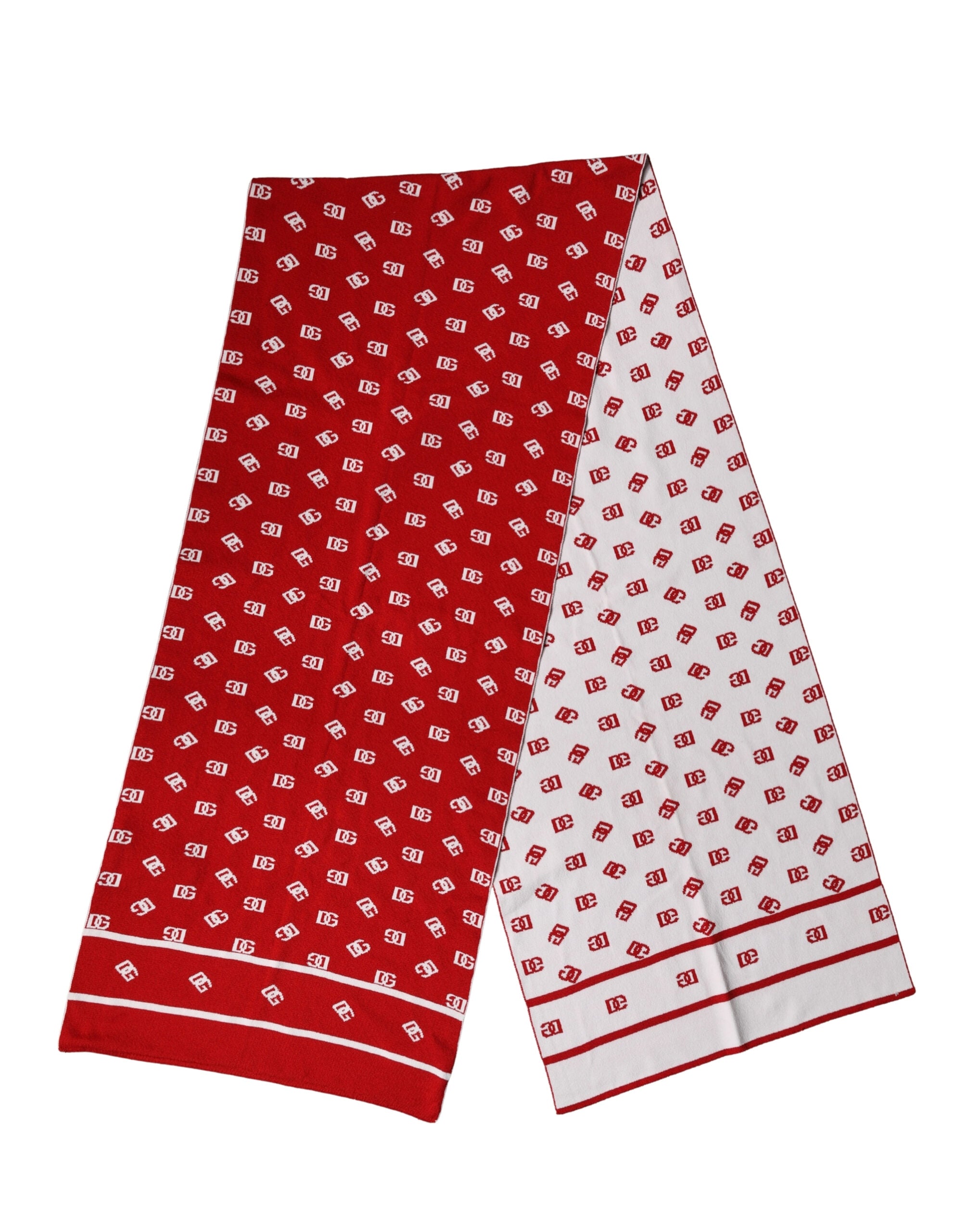 Dolce & Gabbana Red White Logo Print Foulard 201cm x 40.5cm Men Scarf - Luxe Marca