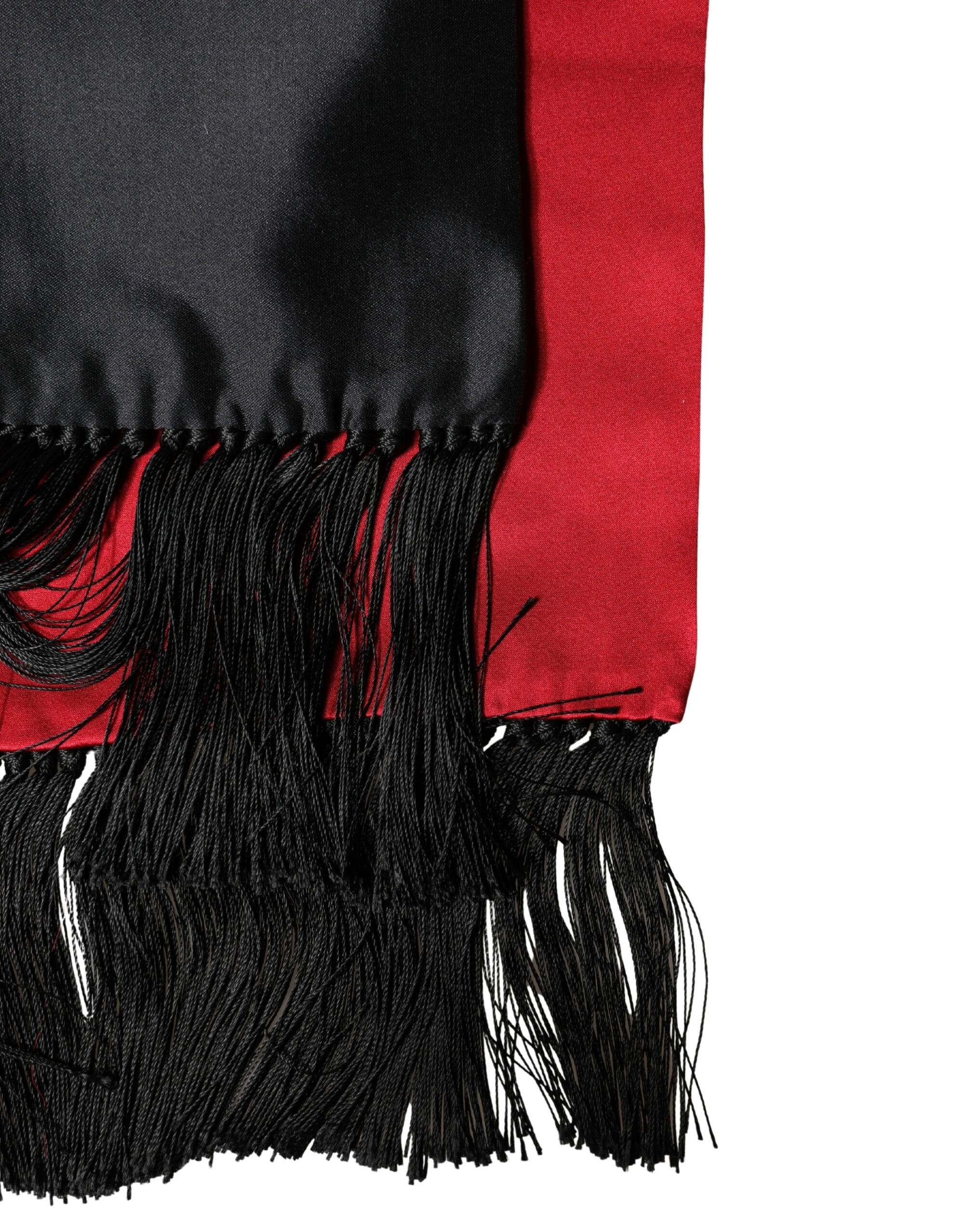 Dolce & Gabbana Red Black Silk Floral Fringe Neck Wrap Scarf - Luxe Marca